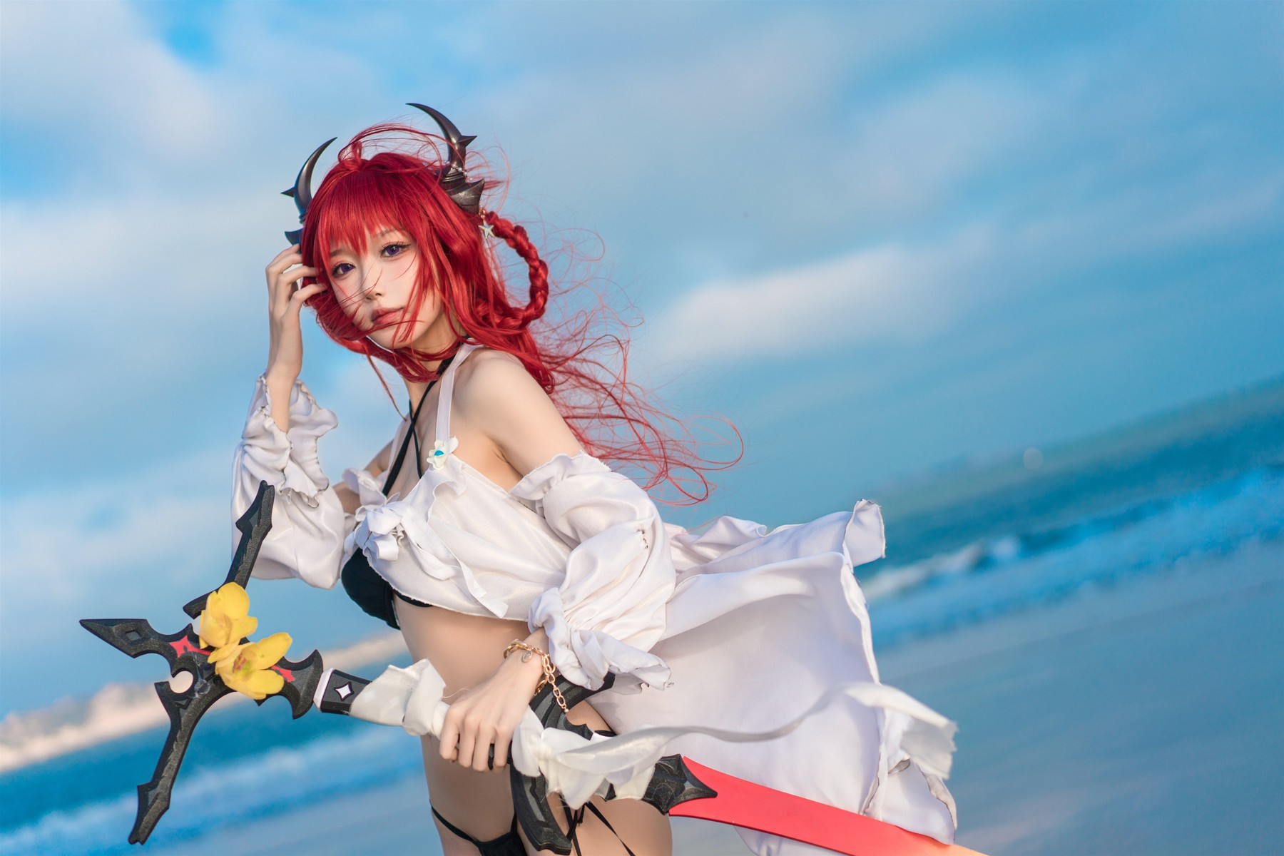 Cosplay 阿包也是兔娘 明日方舟 史尔特尔泳装(50)