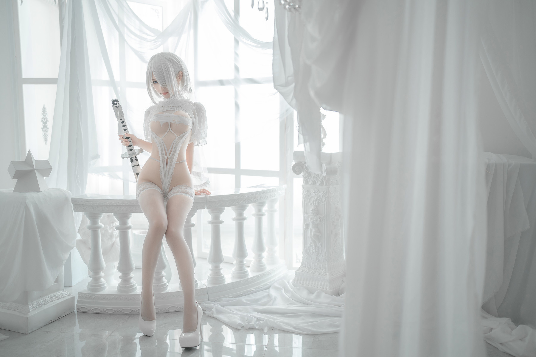 蠢沫沫 Cosplay 2B 白婚纱(28)