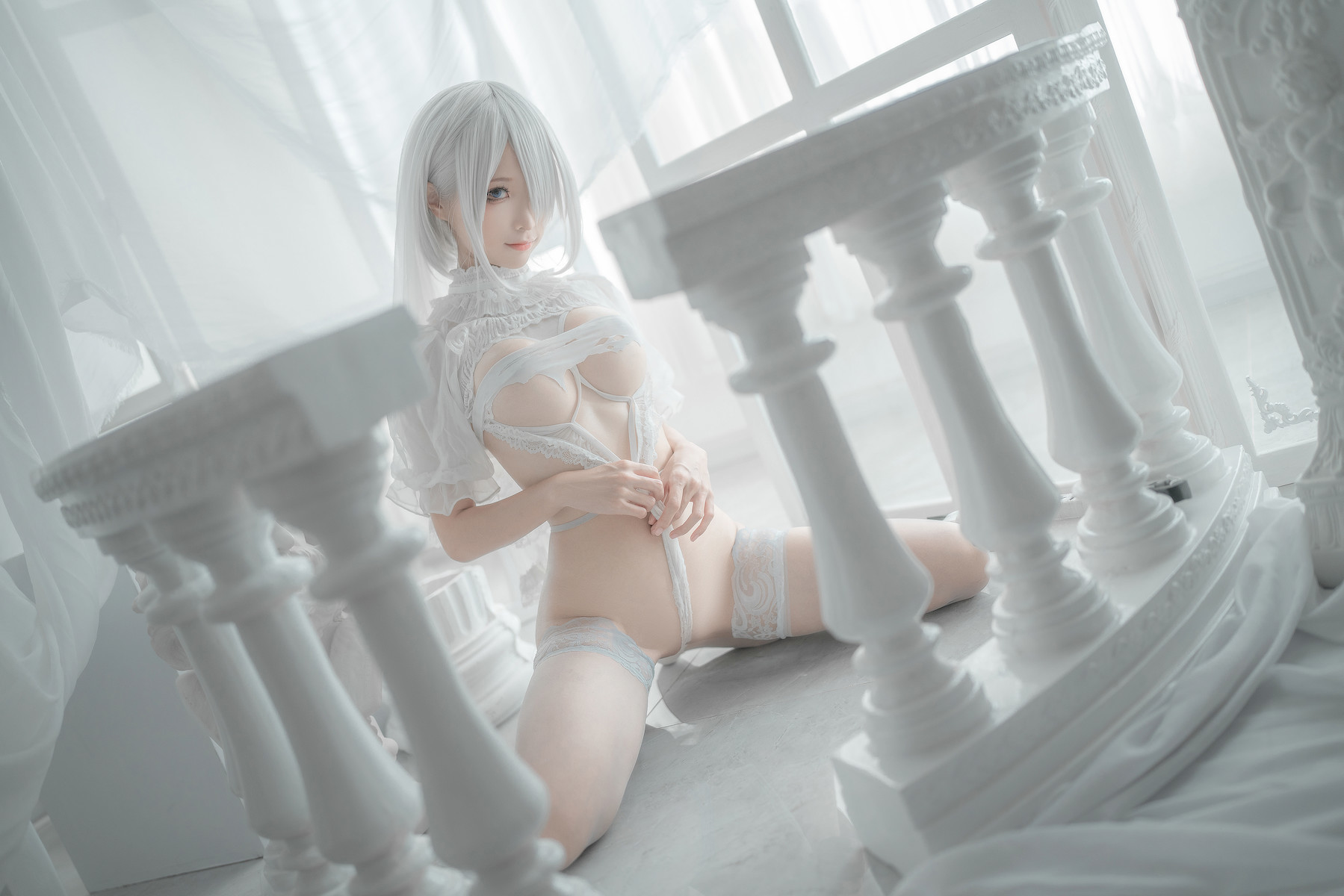 蠢沫沫 Cosplay 2B 白婚纱(46)