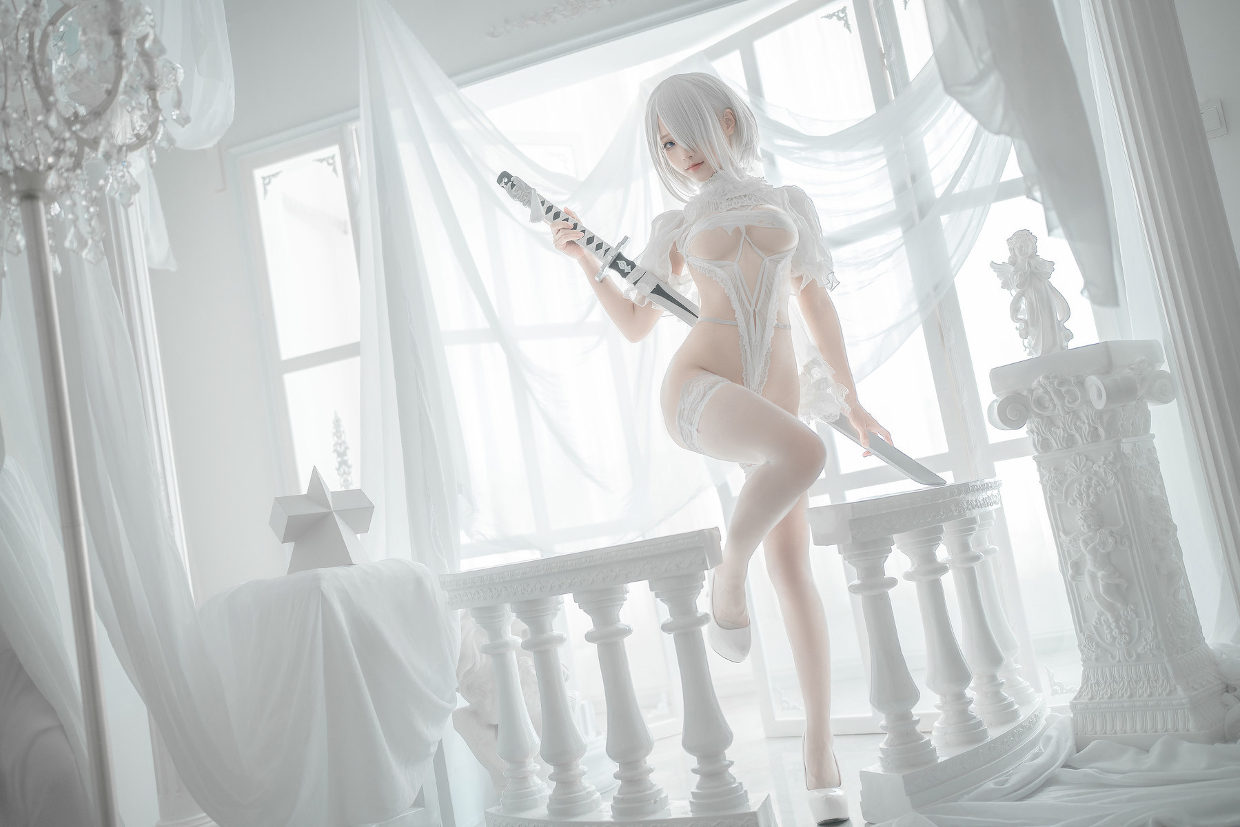 蠢沫沫 Cosplay 2B 白婚纱(57)