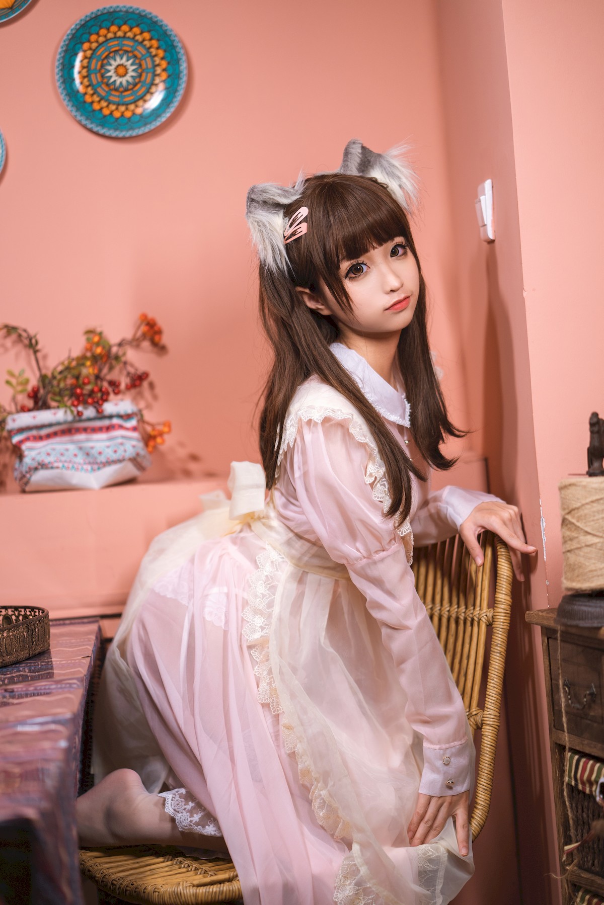 Cosplay 蠢沫沫 Chunmomo 粉透明女仆(13)