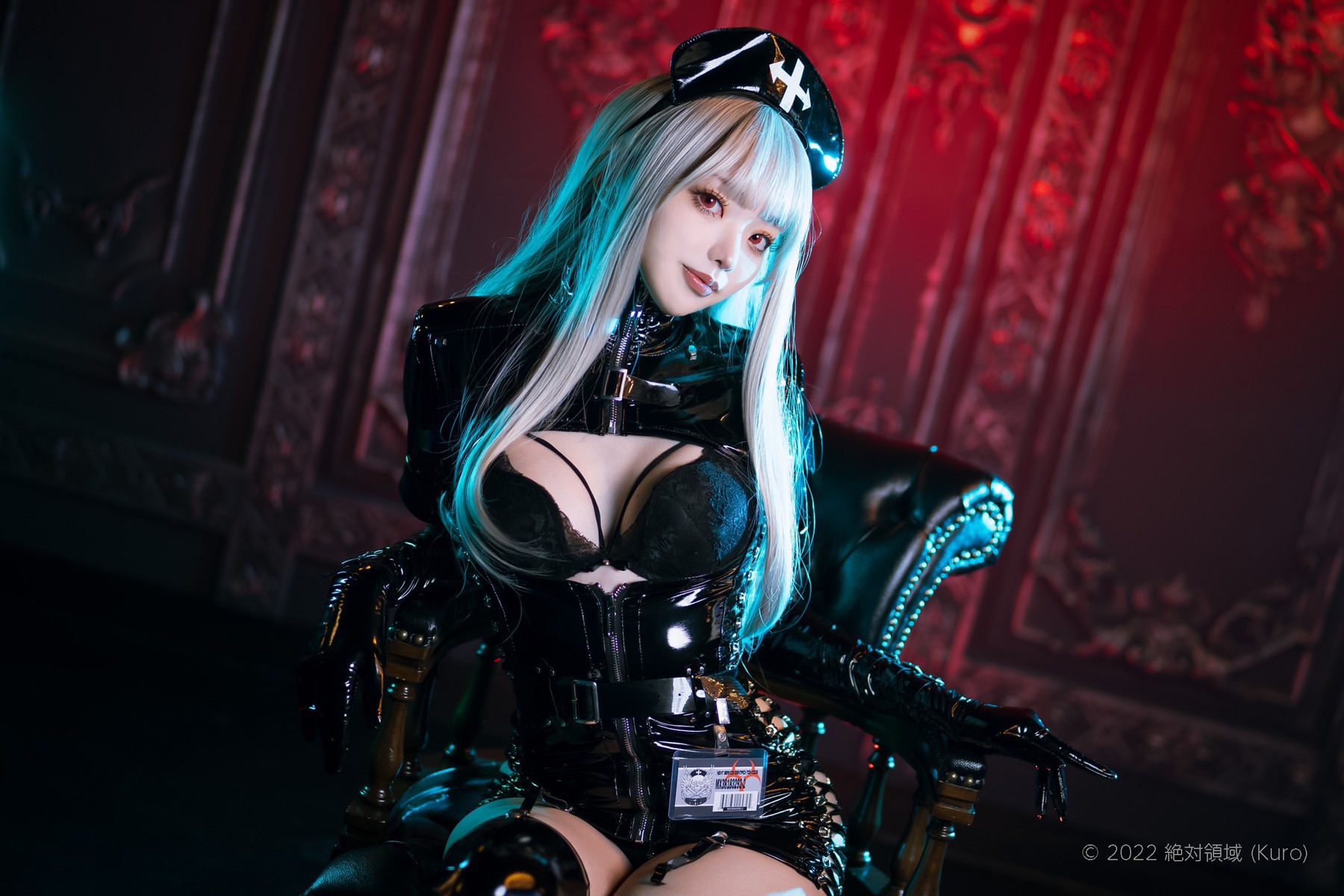 Cosplay ZettaiRyouiki Kuro くろ Black Enamel Nurse Set.02(32)