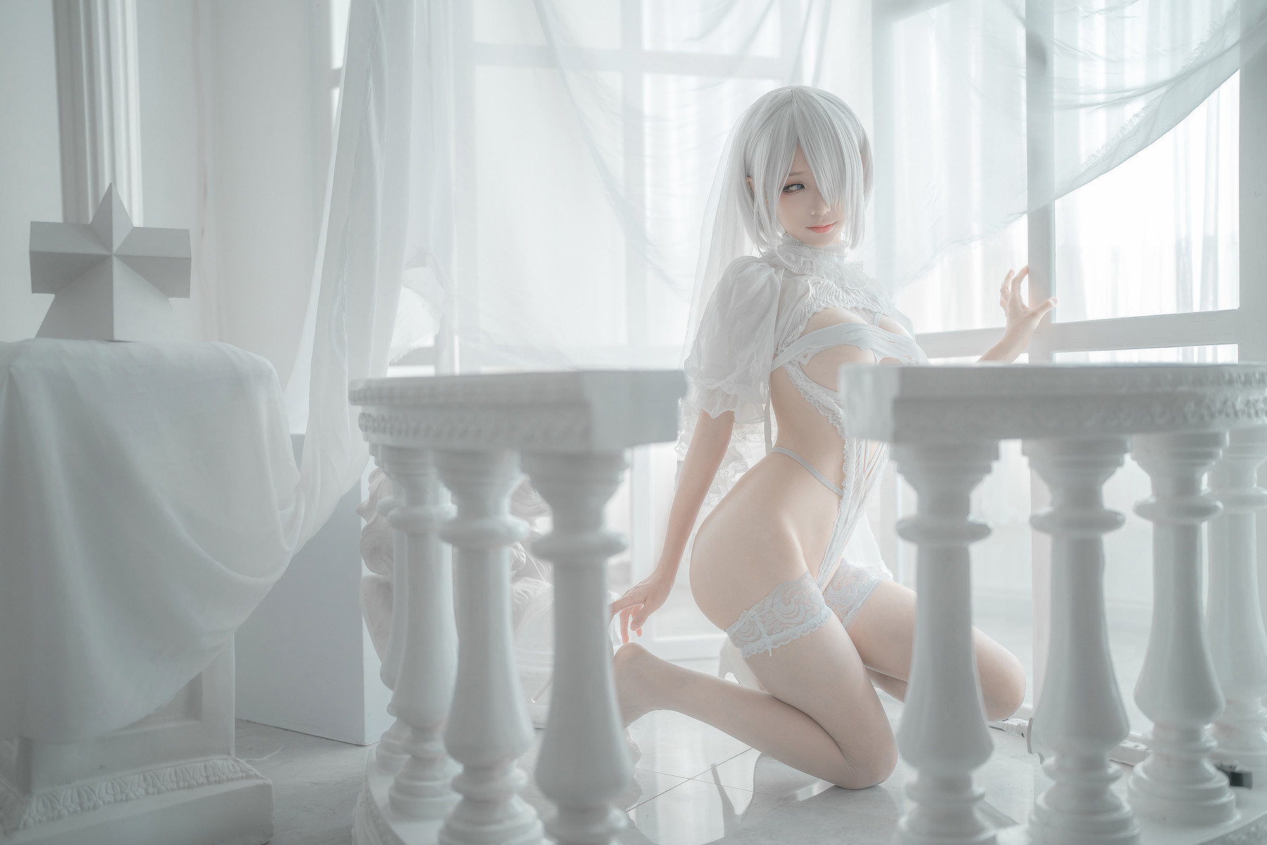 蠢沫沫 Cosplay 2B 白婚纱(42)
