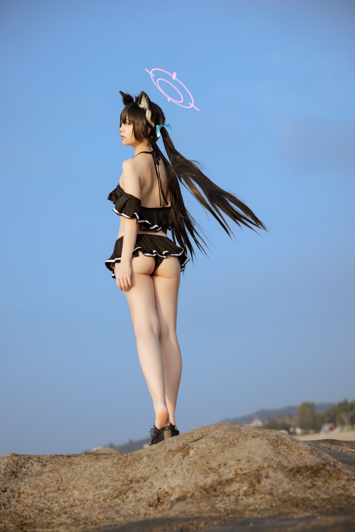Cosplay G44不会受伤 碧蓝档案 黑見芹香 海边泳装(15)