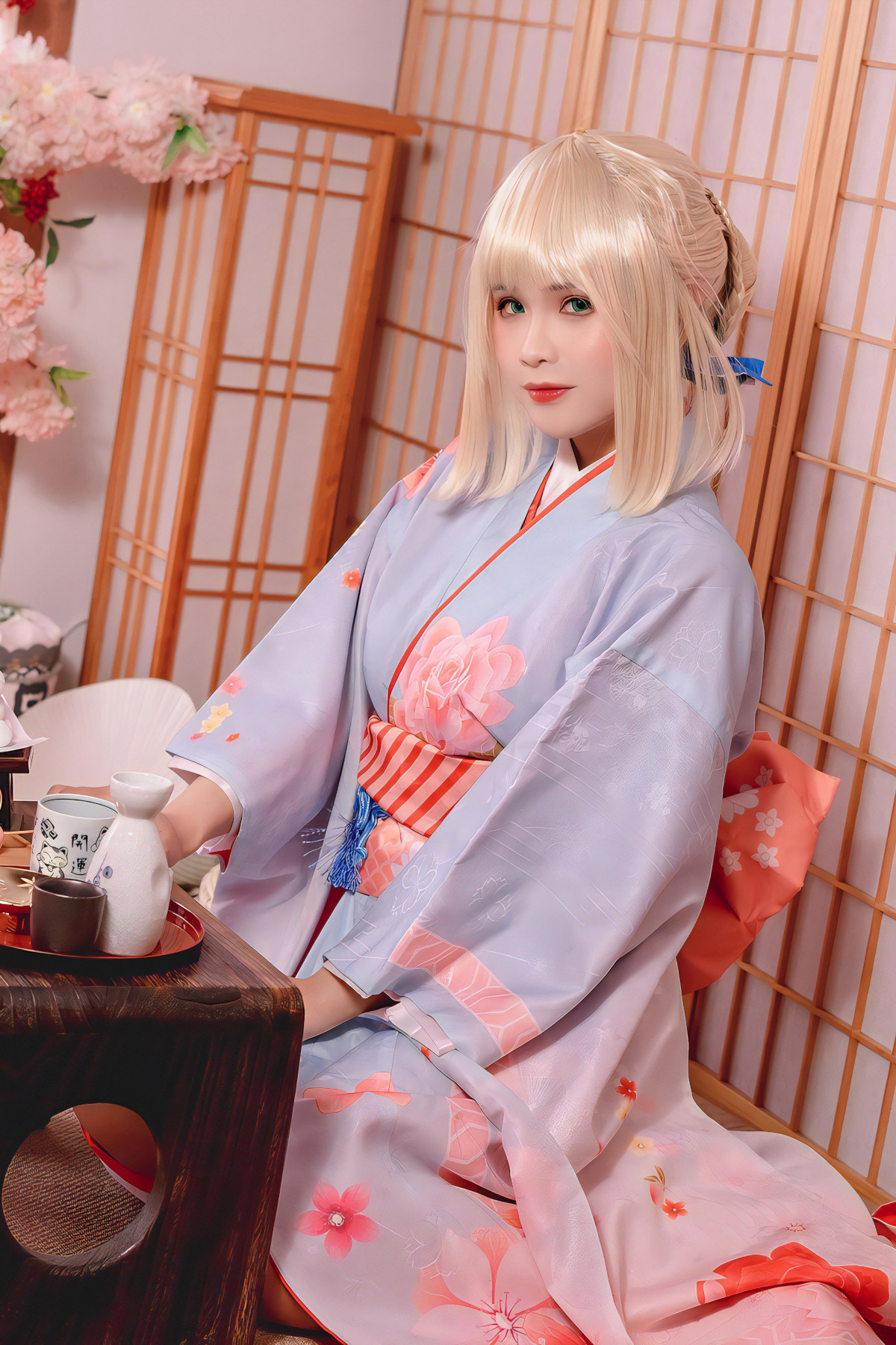 Cosplay Pyonピオン Saber セイバー Kimono(11)