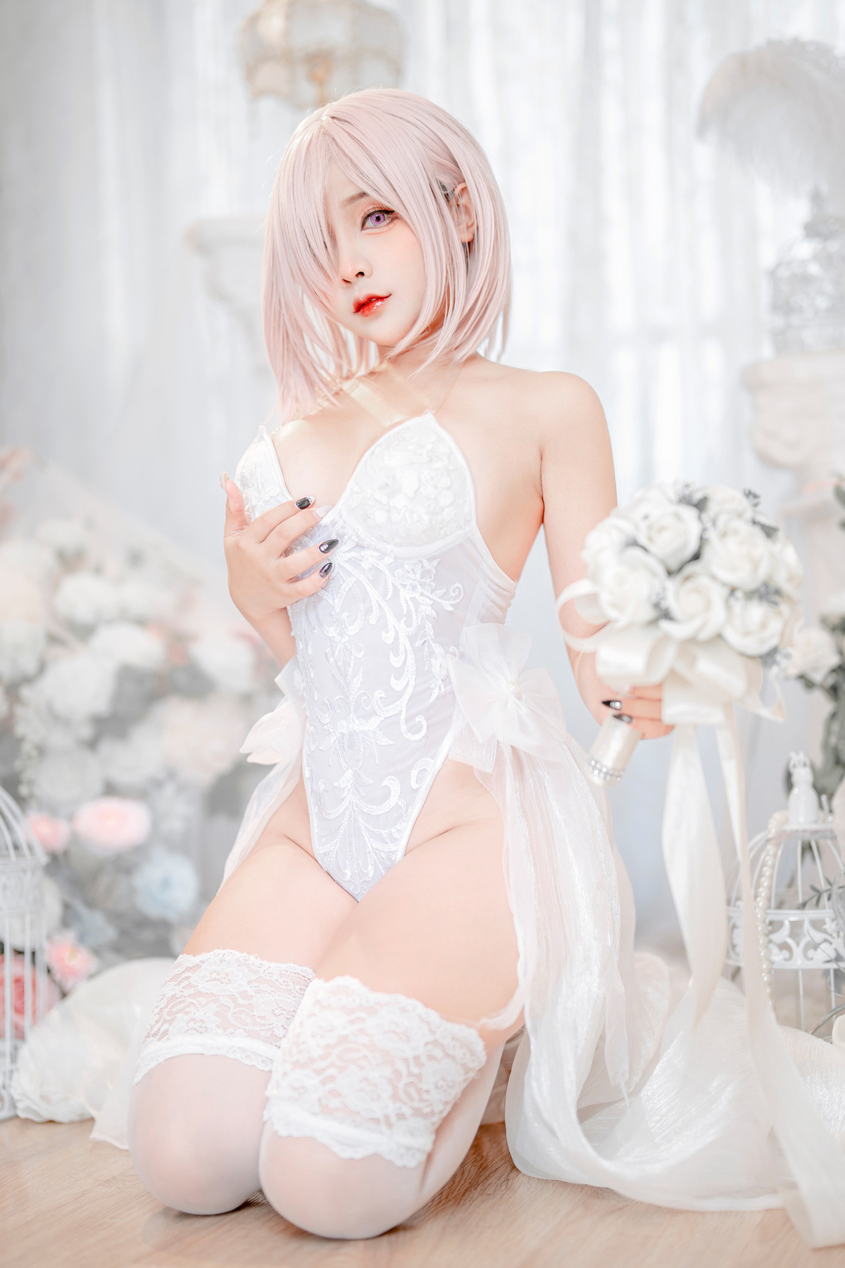 Cosplay SayoMomo小桃 Mashu White Lingerie Body Oi(4)