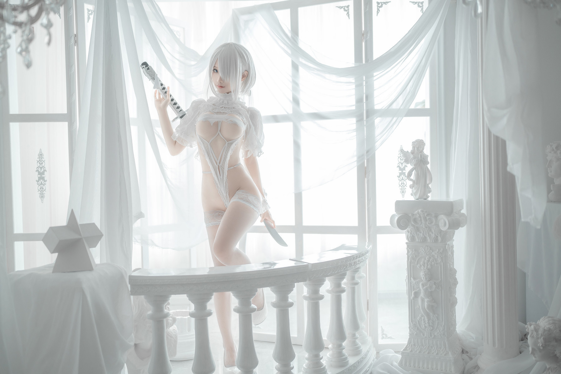 蠢沫沫 Cosplay 2B 白婚纱(16)