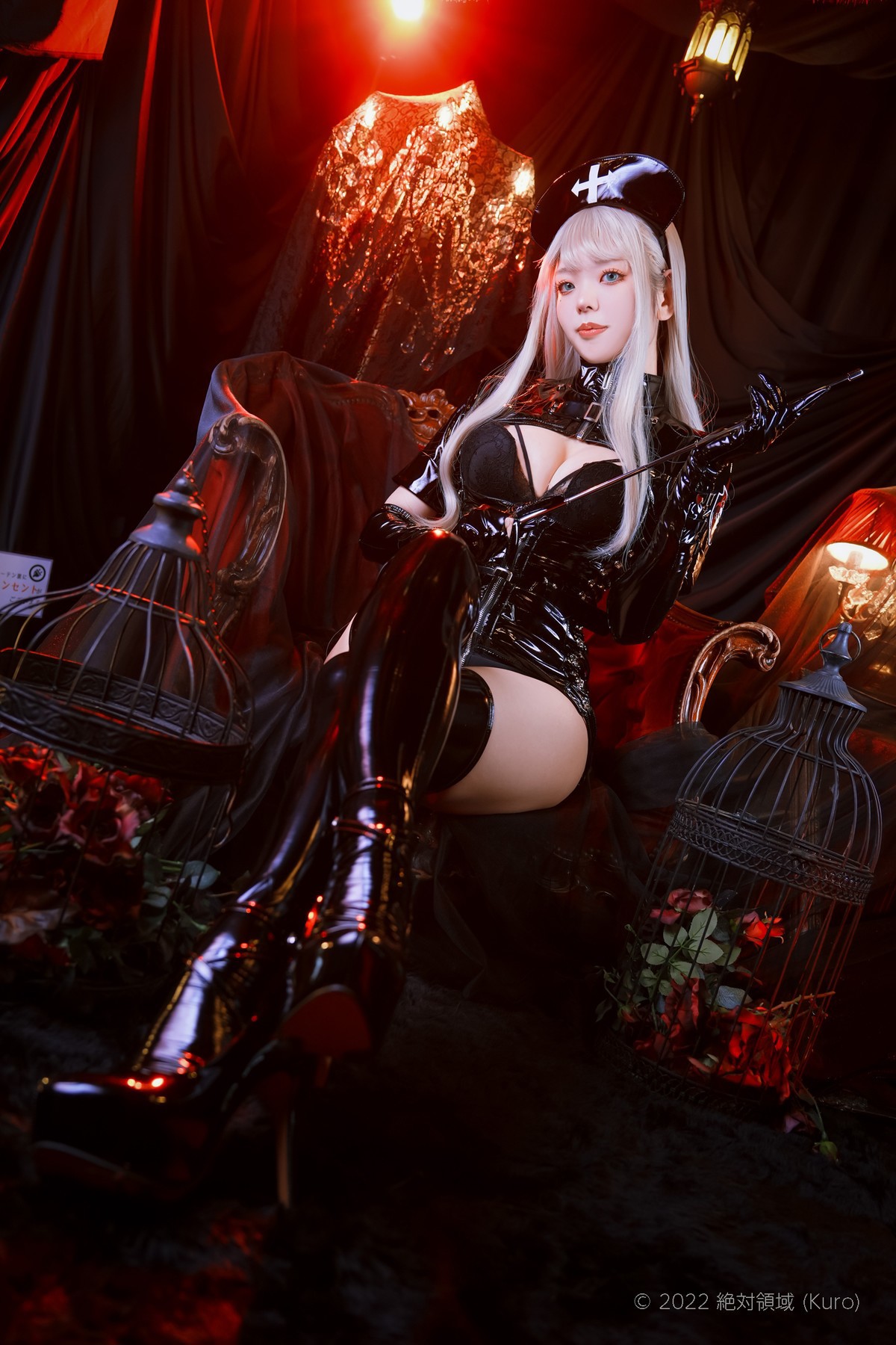 Cosplay ZettaiRyouiki Kuro くろ Black Enamel Nurse Set.02(74)