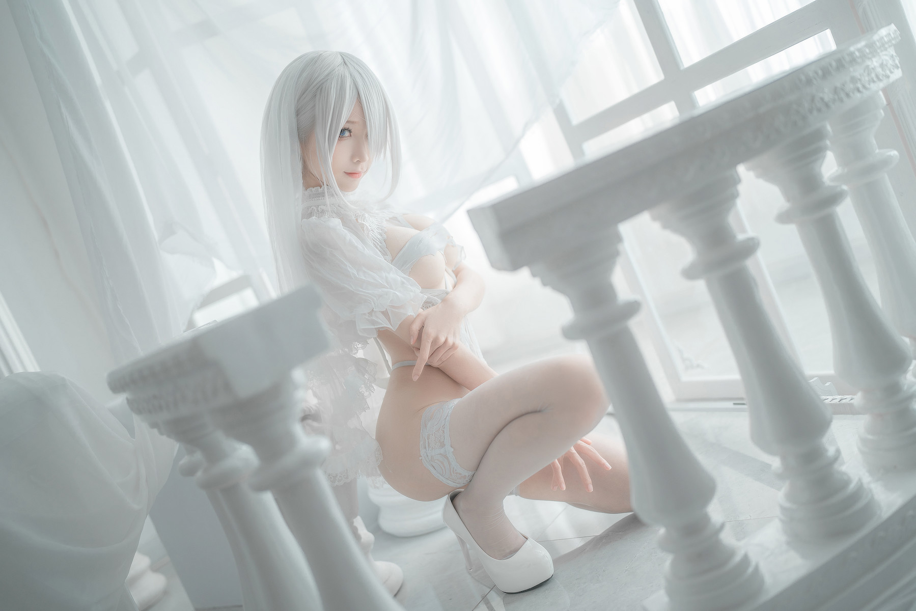 蠢沫沫 Cosplay 2B 白婚纱(40)