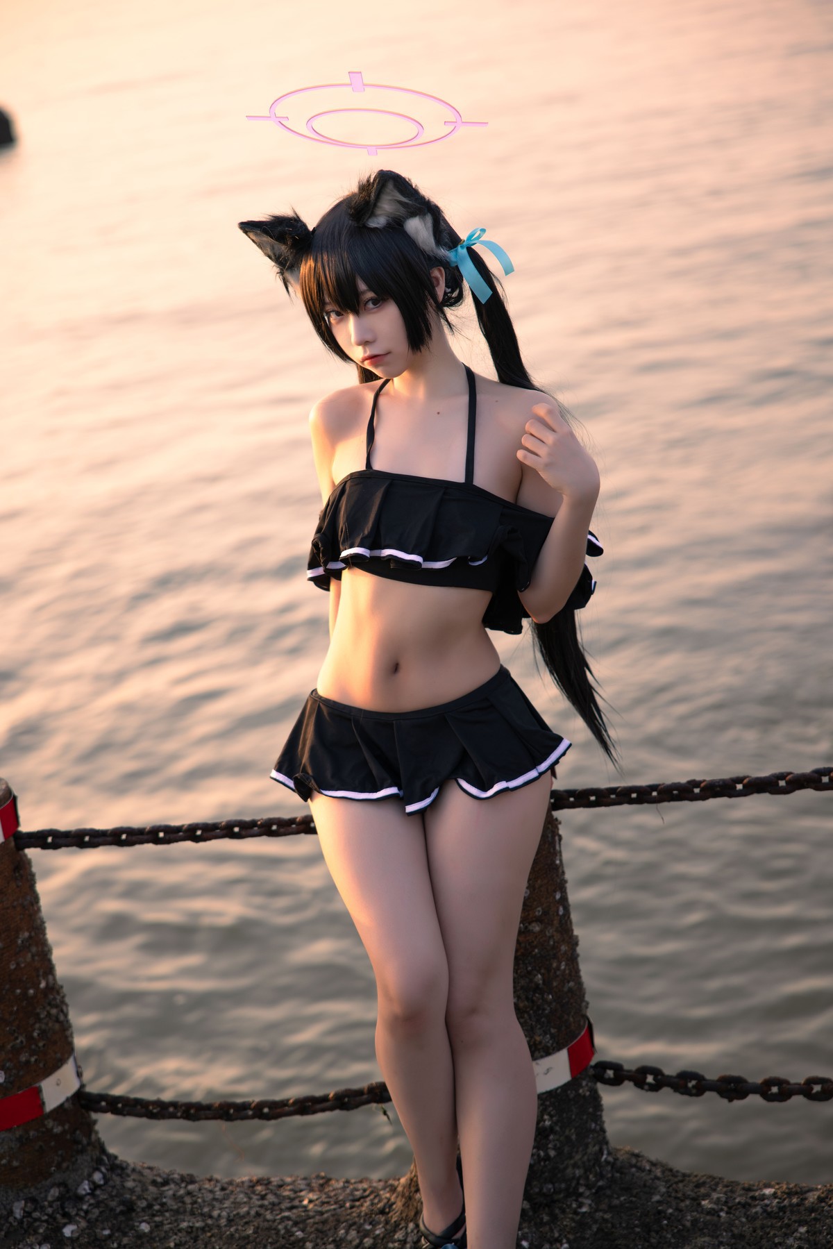 Cosplay G44不会受伤 碧蓝档案 黑見芹香 海边泳装(14)