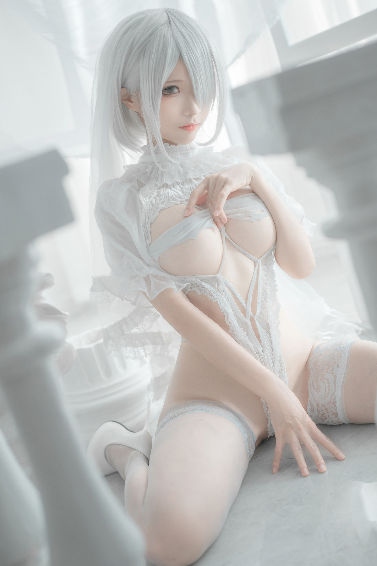 蠢沫沫 Cosplay 2B 白婚纱(49)
