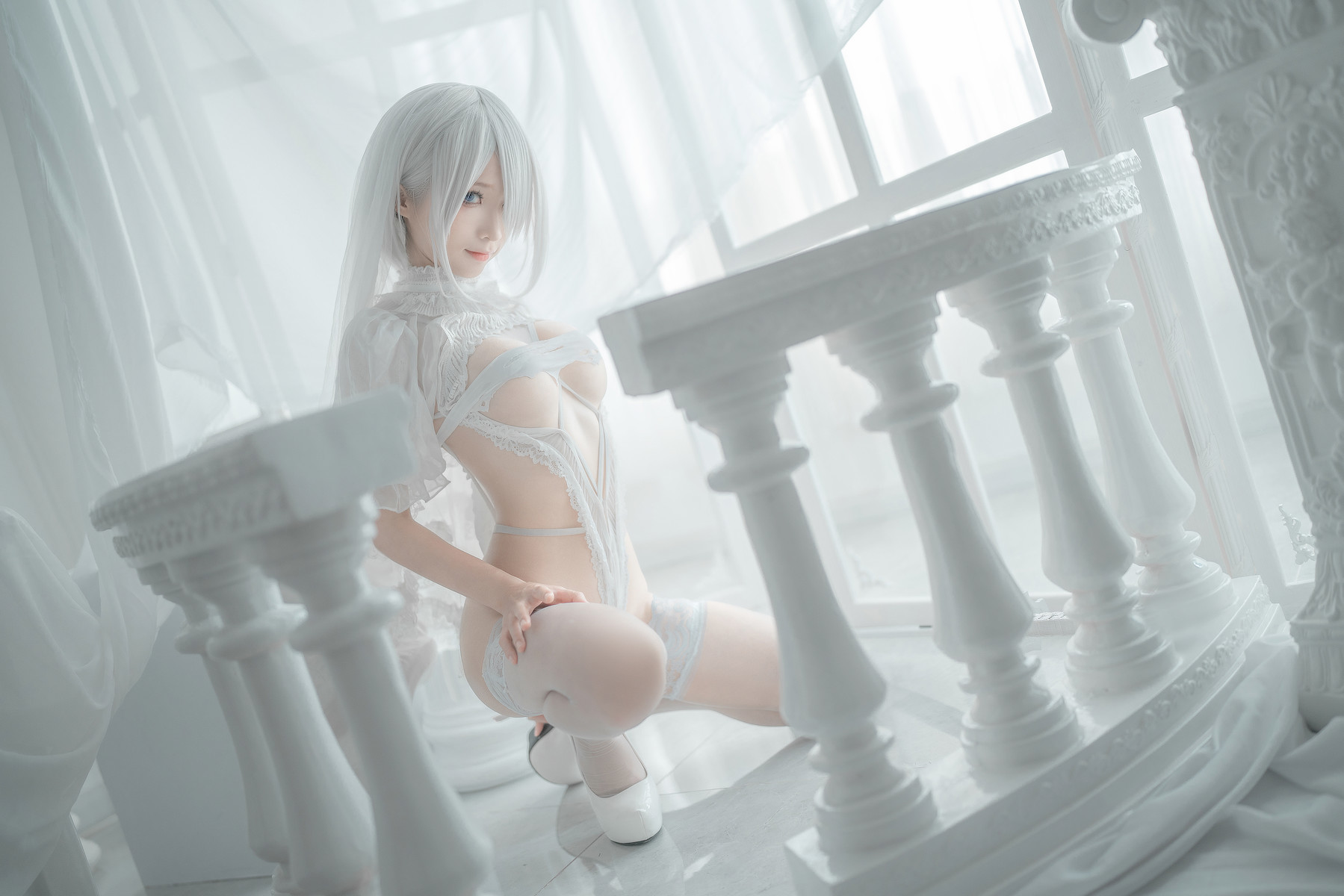 蠢沫沫 Cosplay 2B 白婚纱(38)