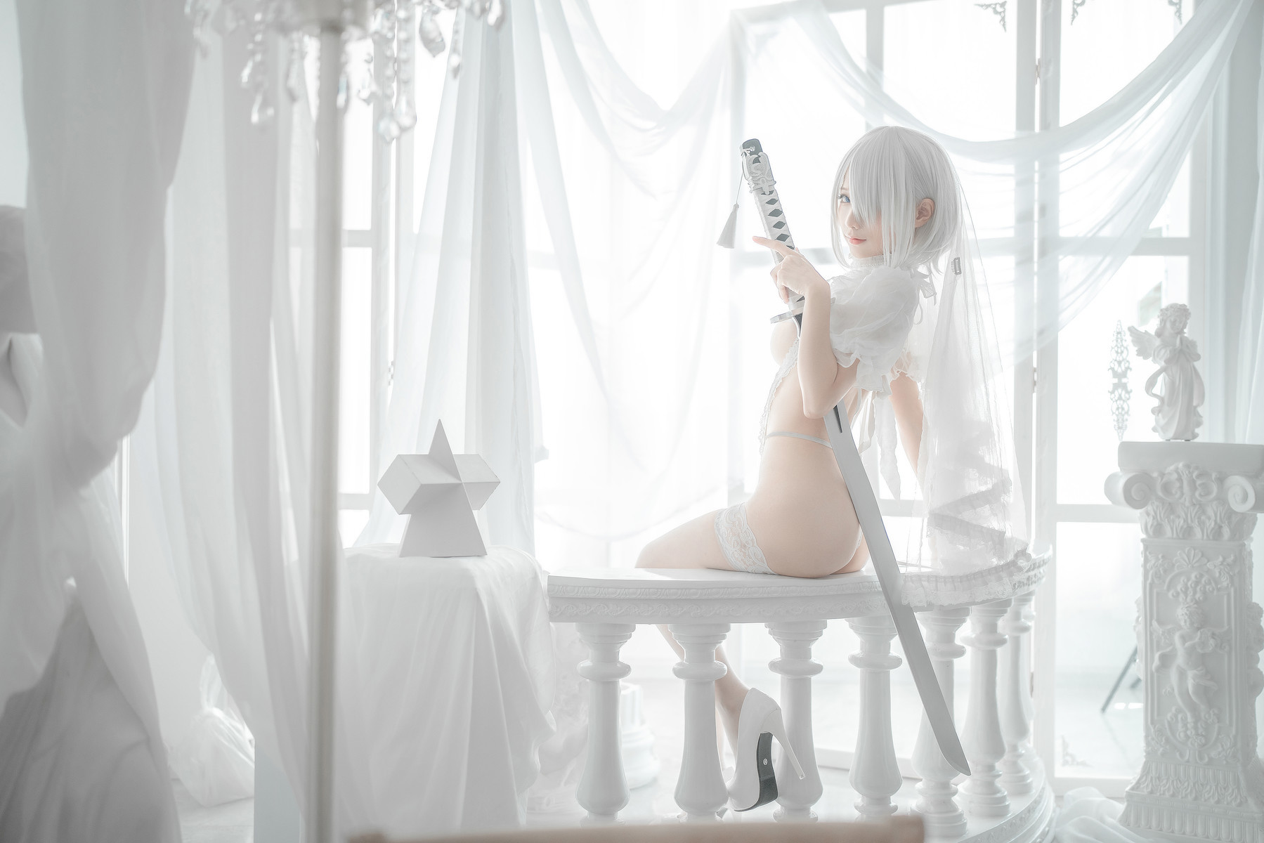 蠢沫沫 Cosplay 2B 白婚纱(21)