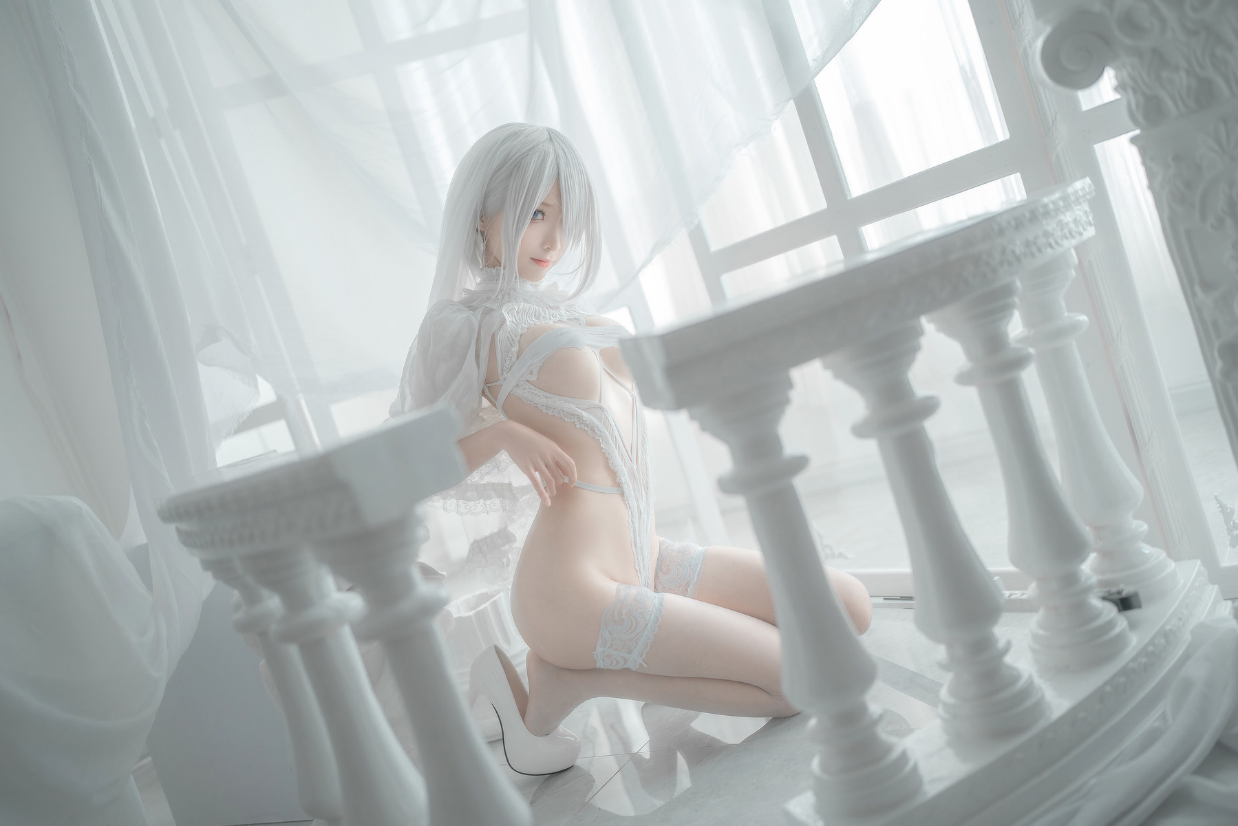 蠢沫沫 Cosplay 2B 白婚纱(43)