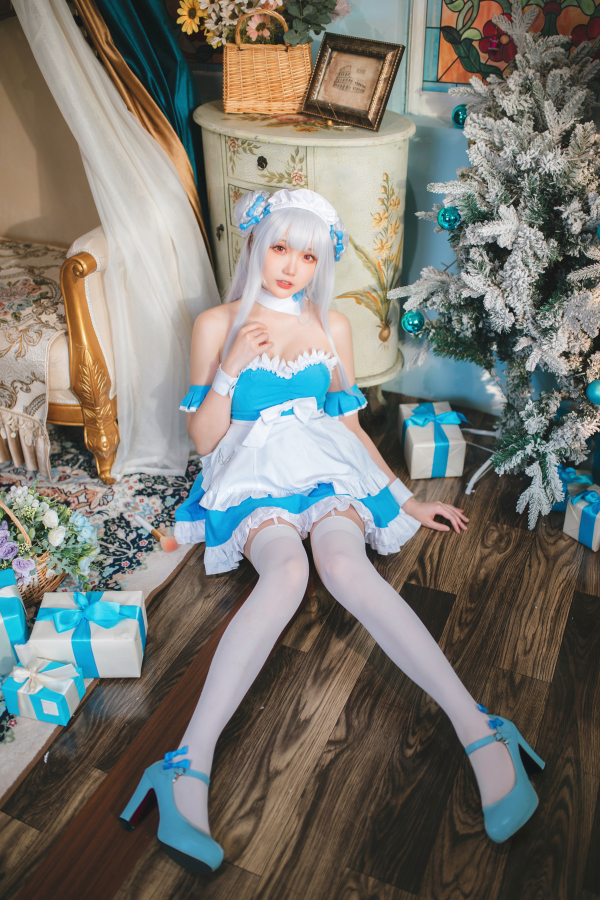 Cosplay 瓜希酱 碧蓝航线 小天鹅女仆(12)