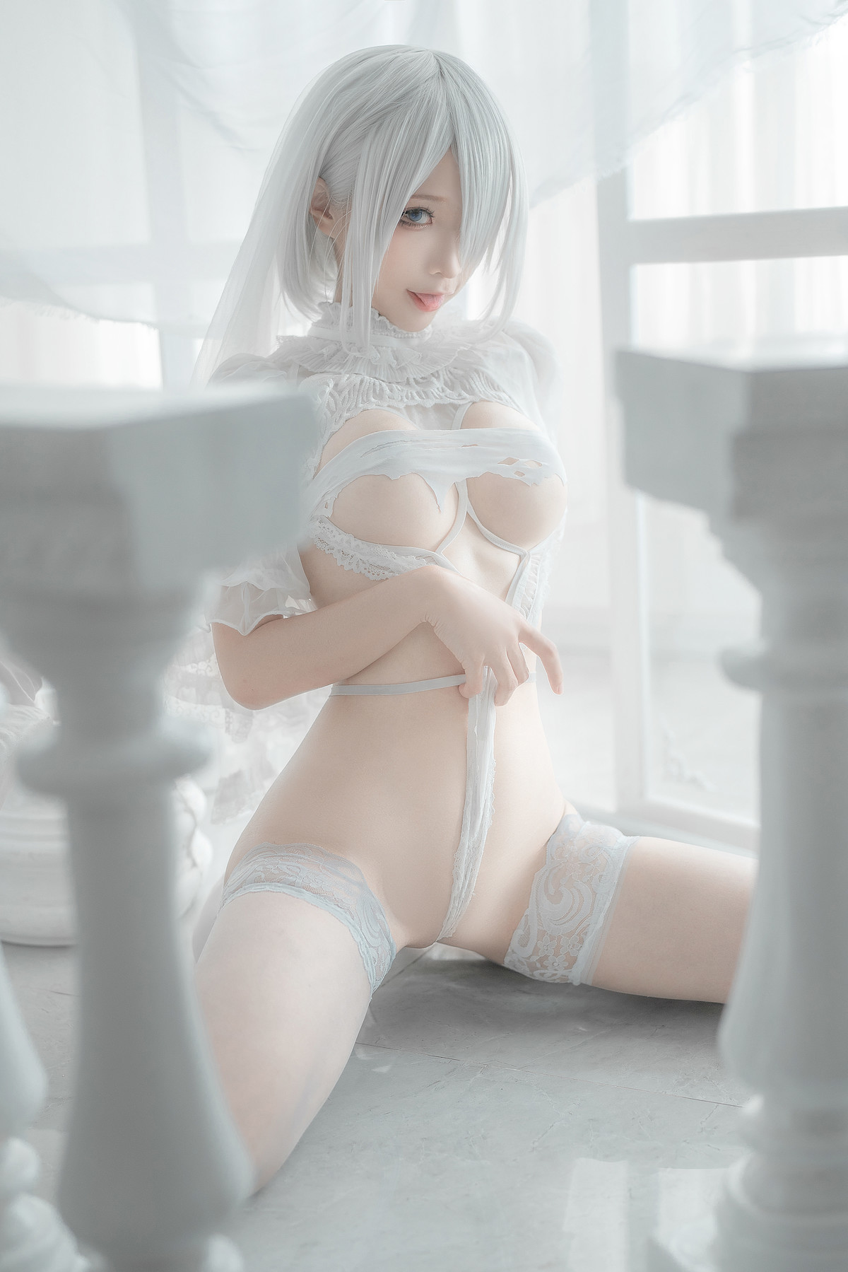 蠢沫沫 Cosplay 2B 白婚纱(47)