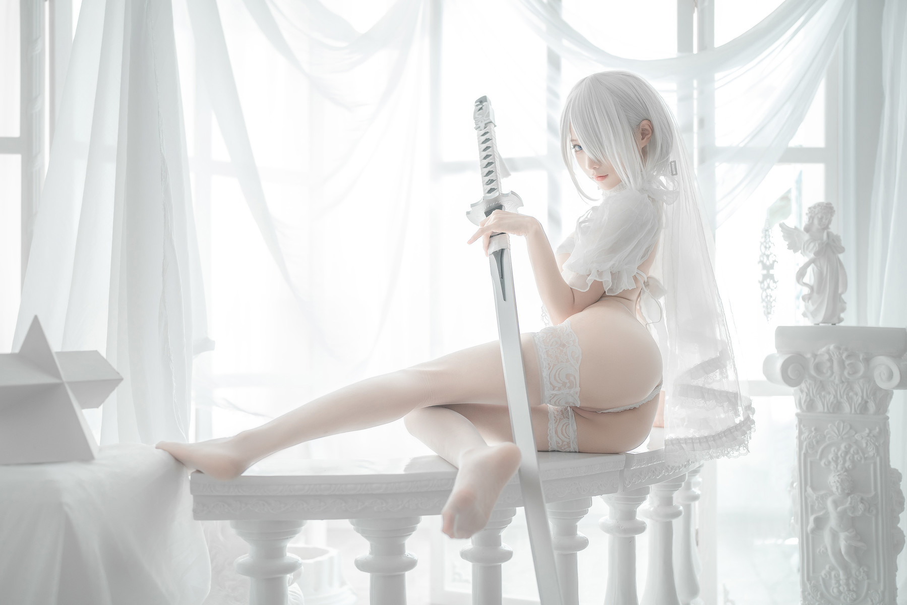 蠢沫沫 Cosplay 2B 白婚纱(22)