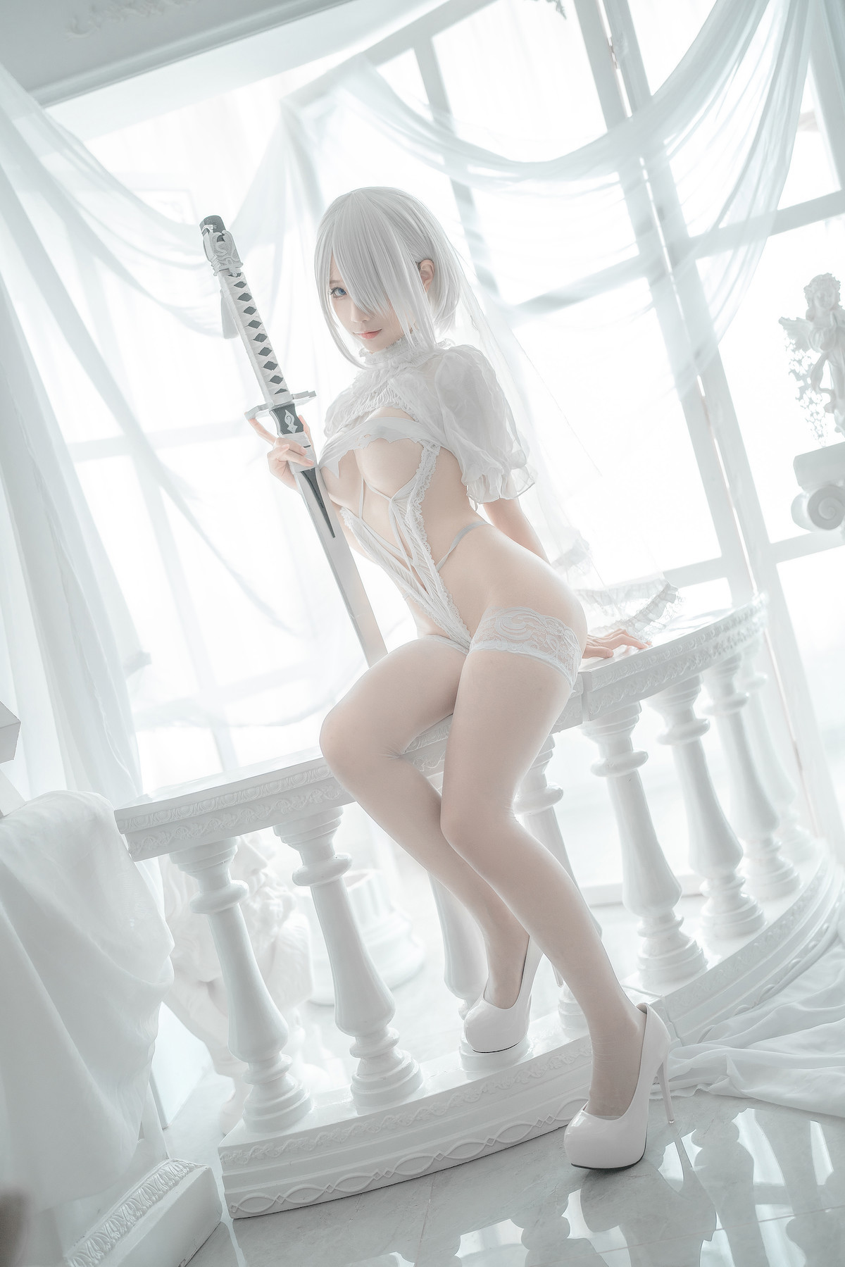 蠢沫沫 Cosplay 2B 白婚纱(25)