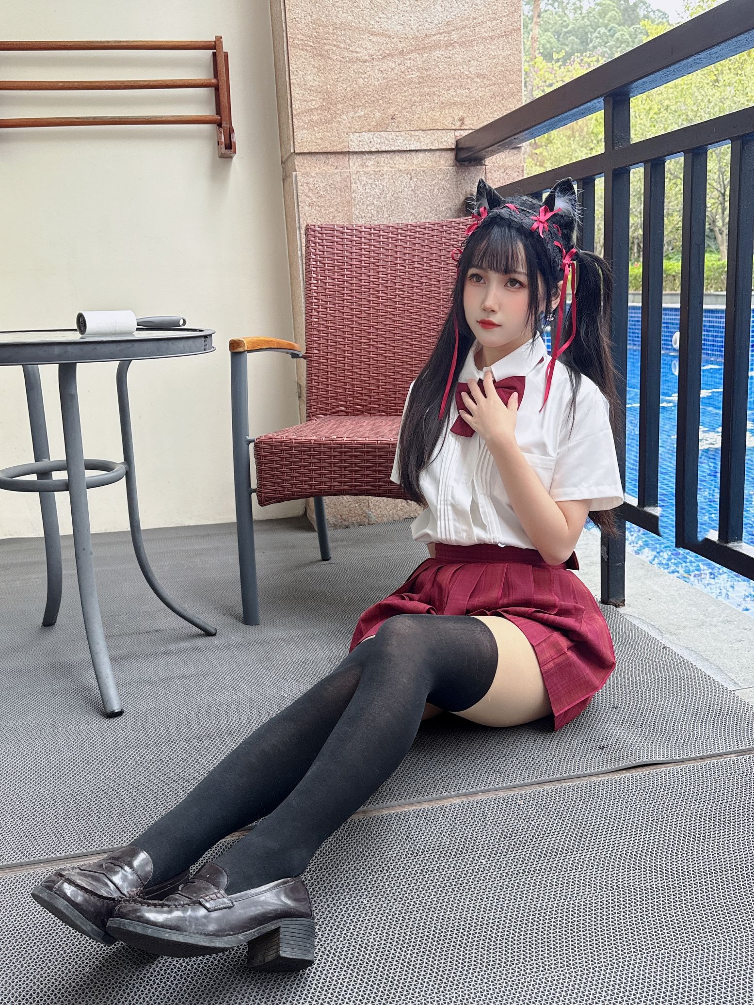 不呆猫 温泉双马尾JK(14)