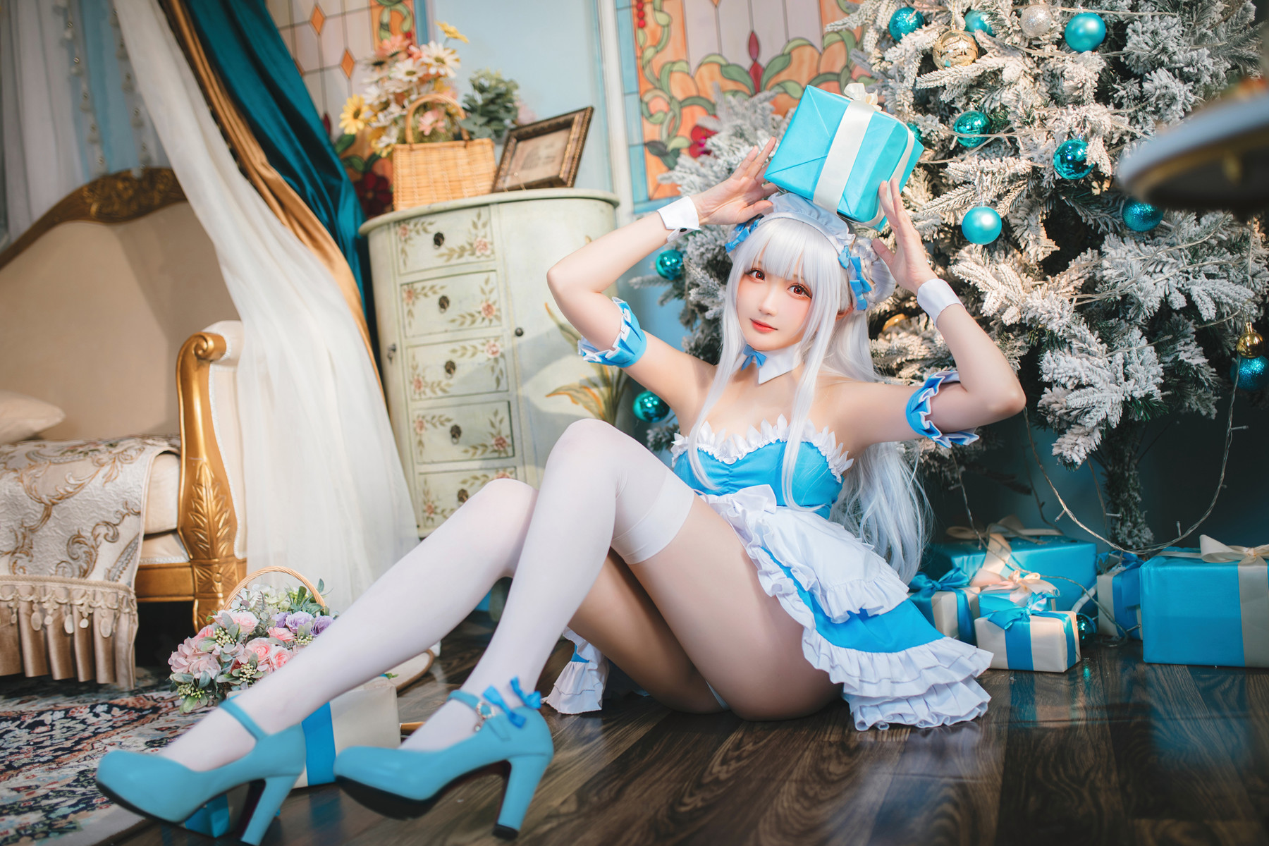 Cosplay 瓜希酱 碧蓝航线 小天鹅女仆(14)