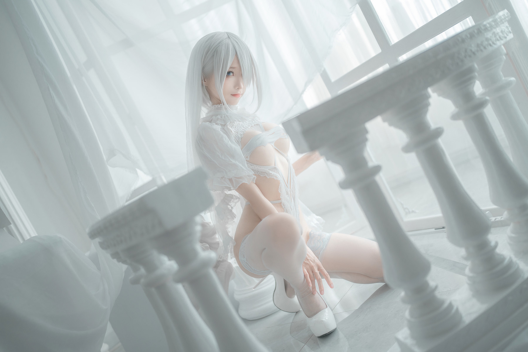蠢沫沫 Cosplay 2B 白婚纱(37)