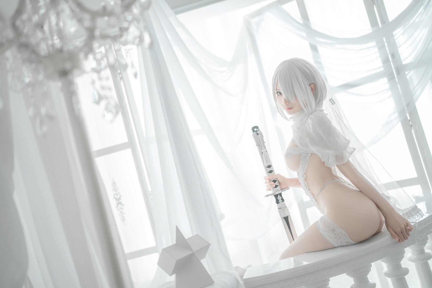 蠢沫沫 Cosplay 2B 白婚纱(19)