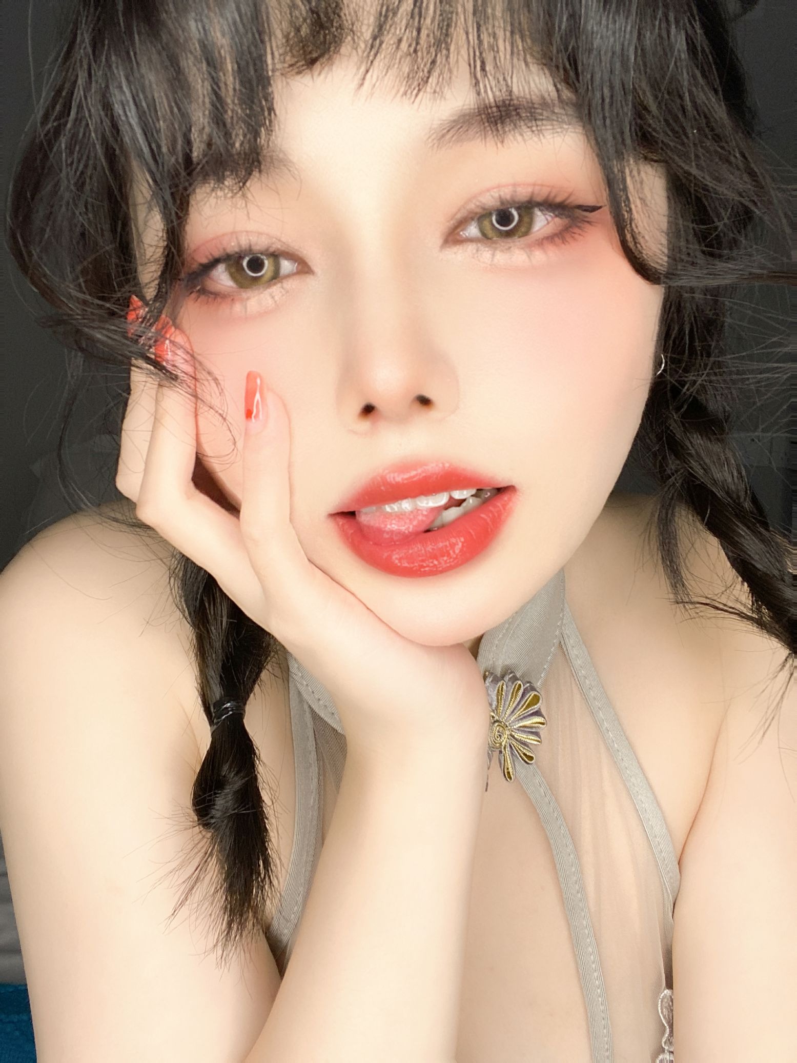 七月喵子 透明 灰撕袜(26)