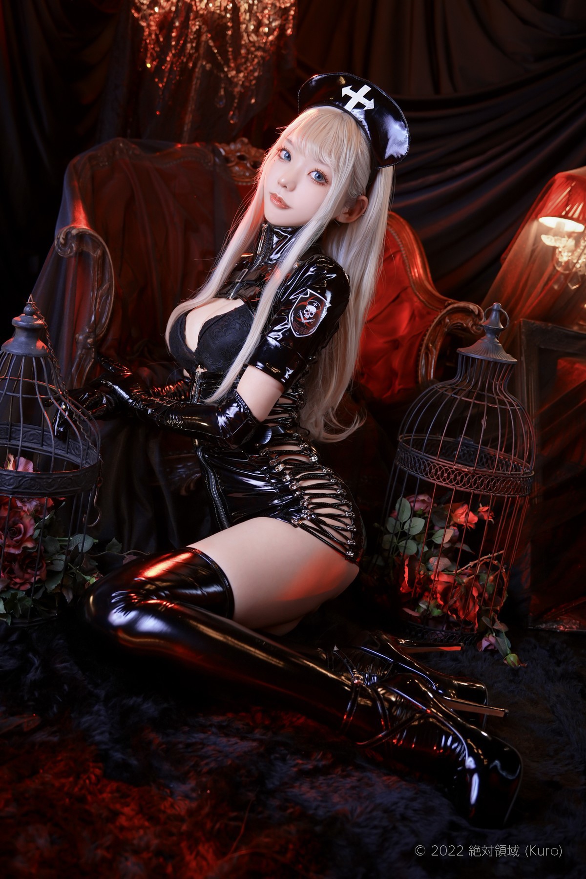 Cosplay ZettaiRyouiki Kuro くろ Black Enamel Nurse Set.02(38)