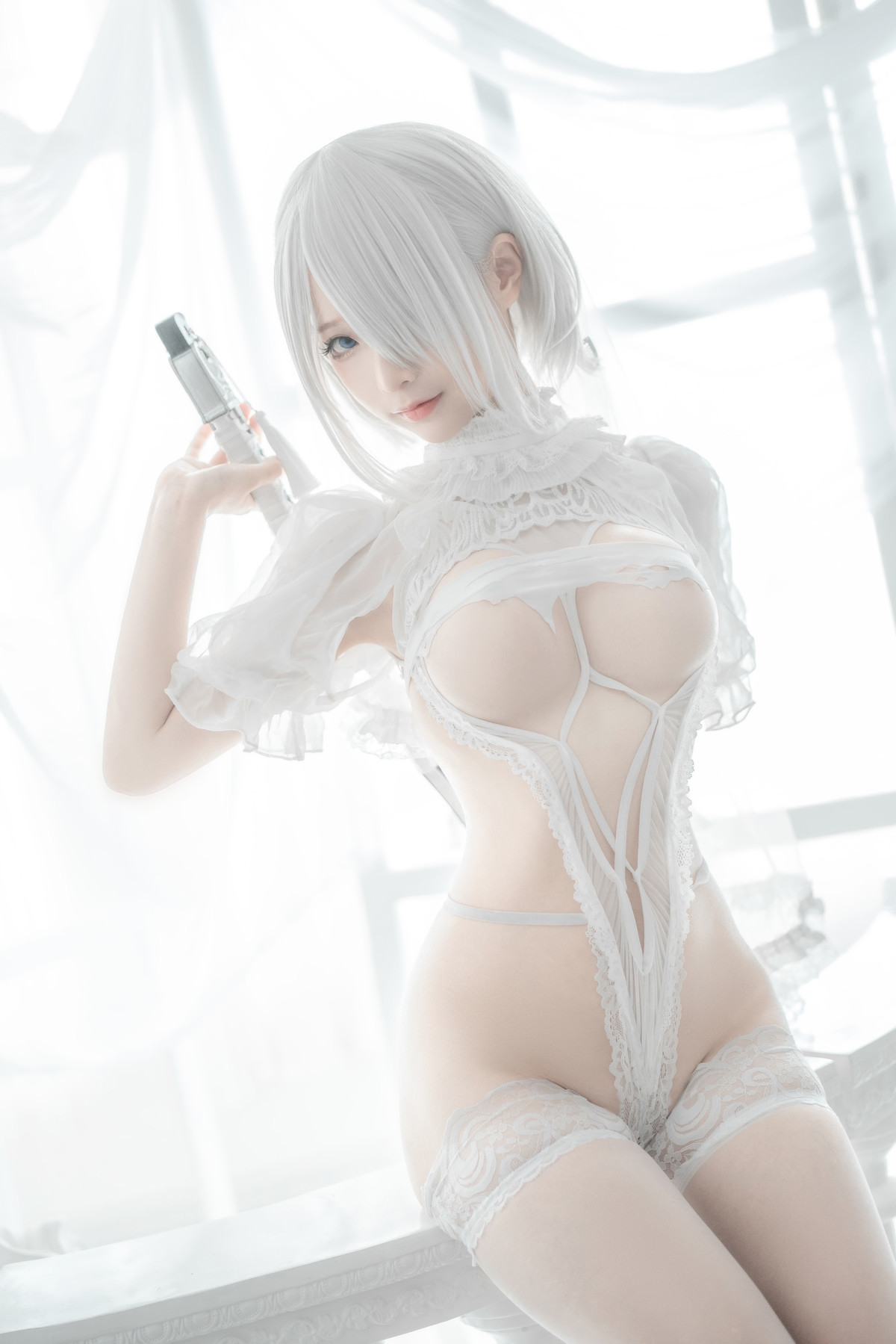 蠢沫沫 Cosplay 2B 白婚纱(27)