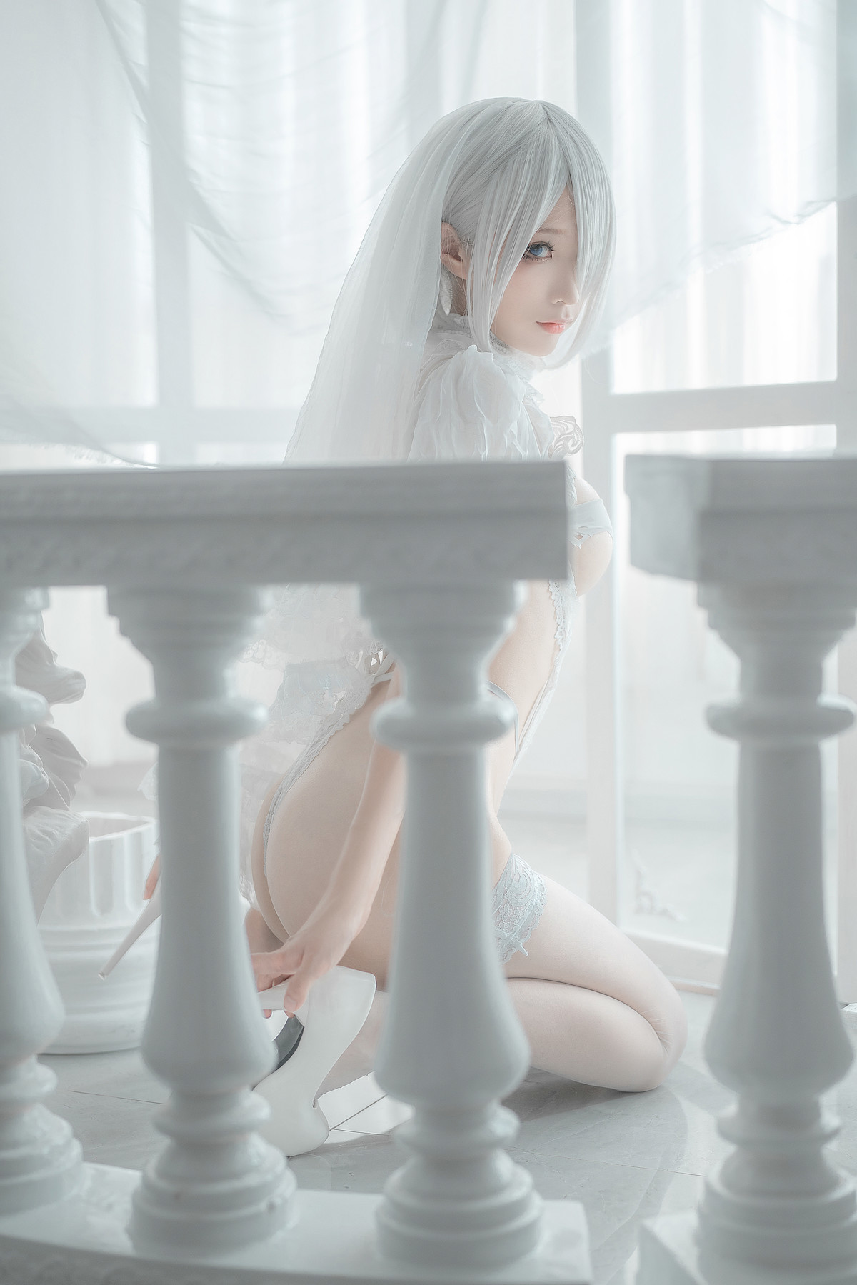 蠢沫沫 Cosplay 2B 白婚纱(34)