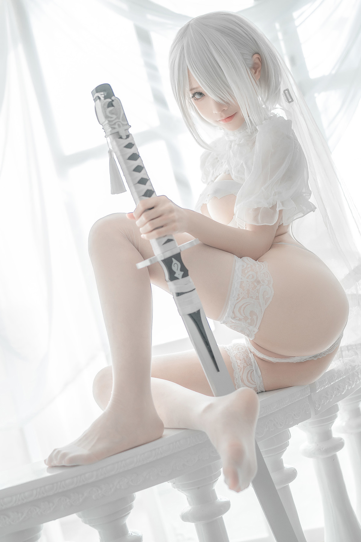 蠢沫沫 Cosplay 2B 白婚纱(23)