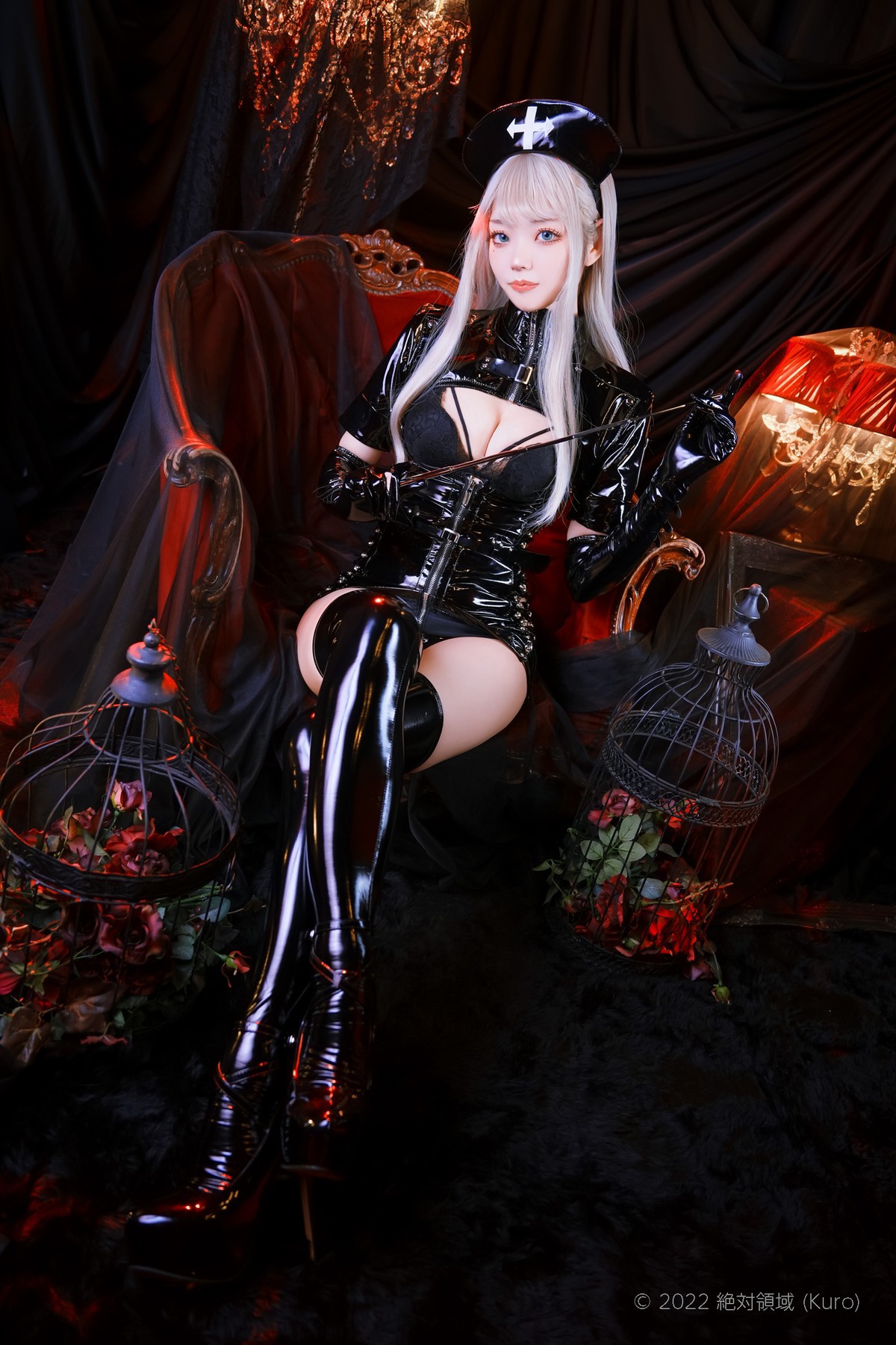Cosplay ZettaiRyouiki Kuro くろ Black Enamel Nurse Set.02(73)