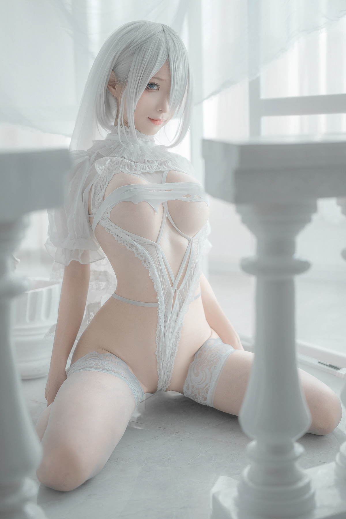 蠢沫沫 Cosplay 2B 白婚纱(54)