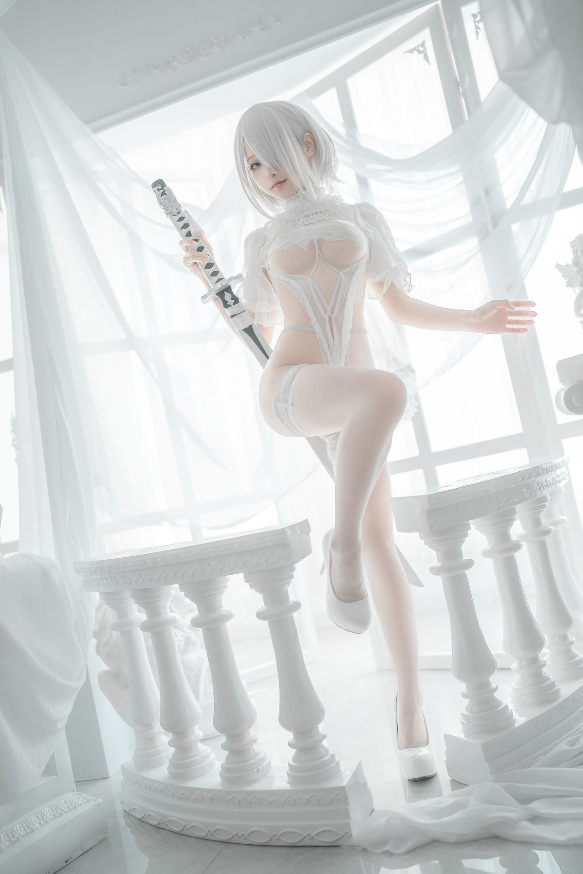 蠢沫沫 Cosplay 2B 白婚纱(56)