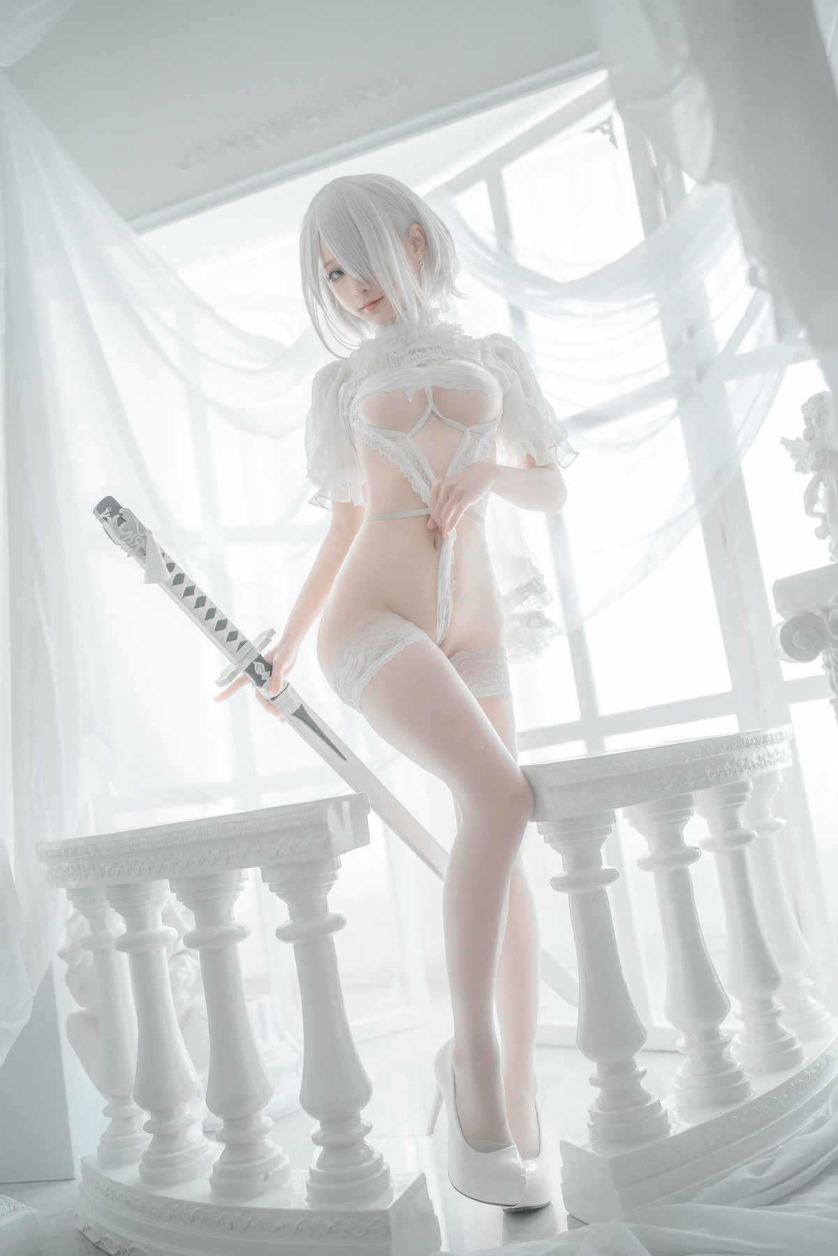 蠢沫沫 Cosplay 2B 白婚纱(59)
