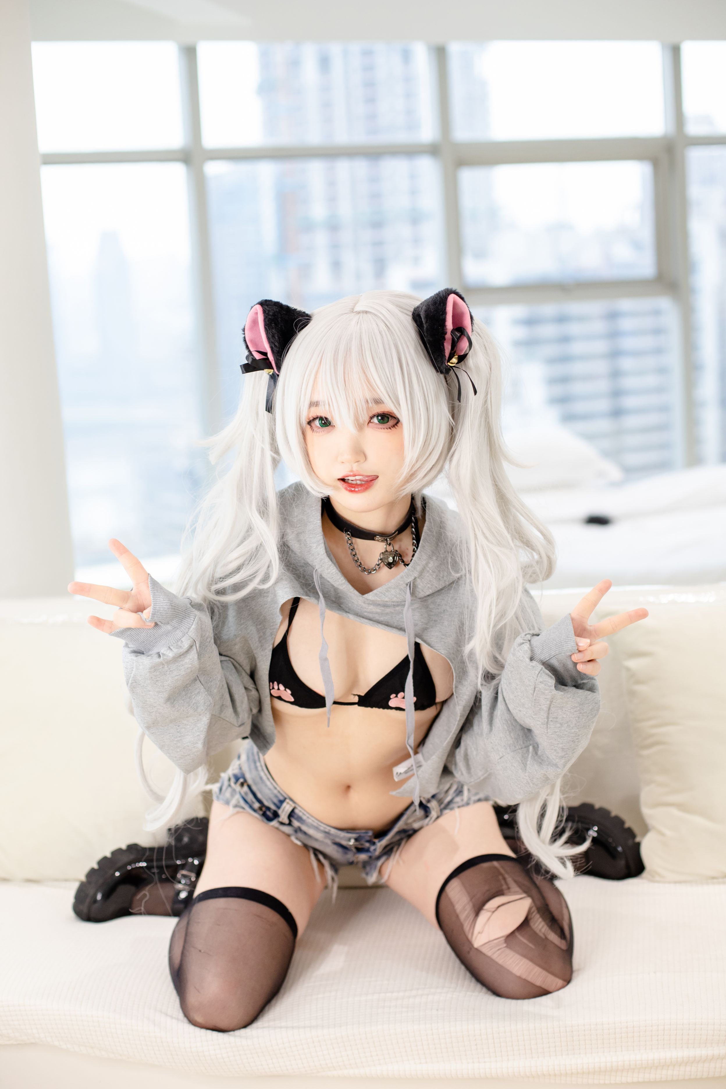 神沢永莉 ckt♡前开卫衣黑丝牛仔裤 [88P-868MB](75)