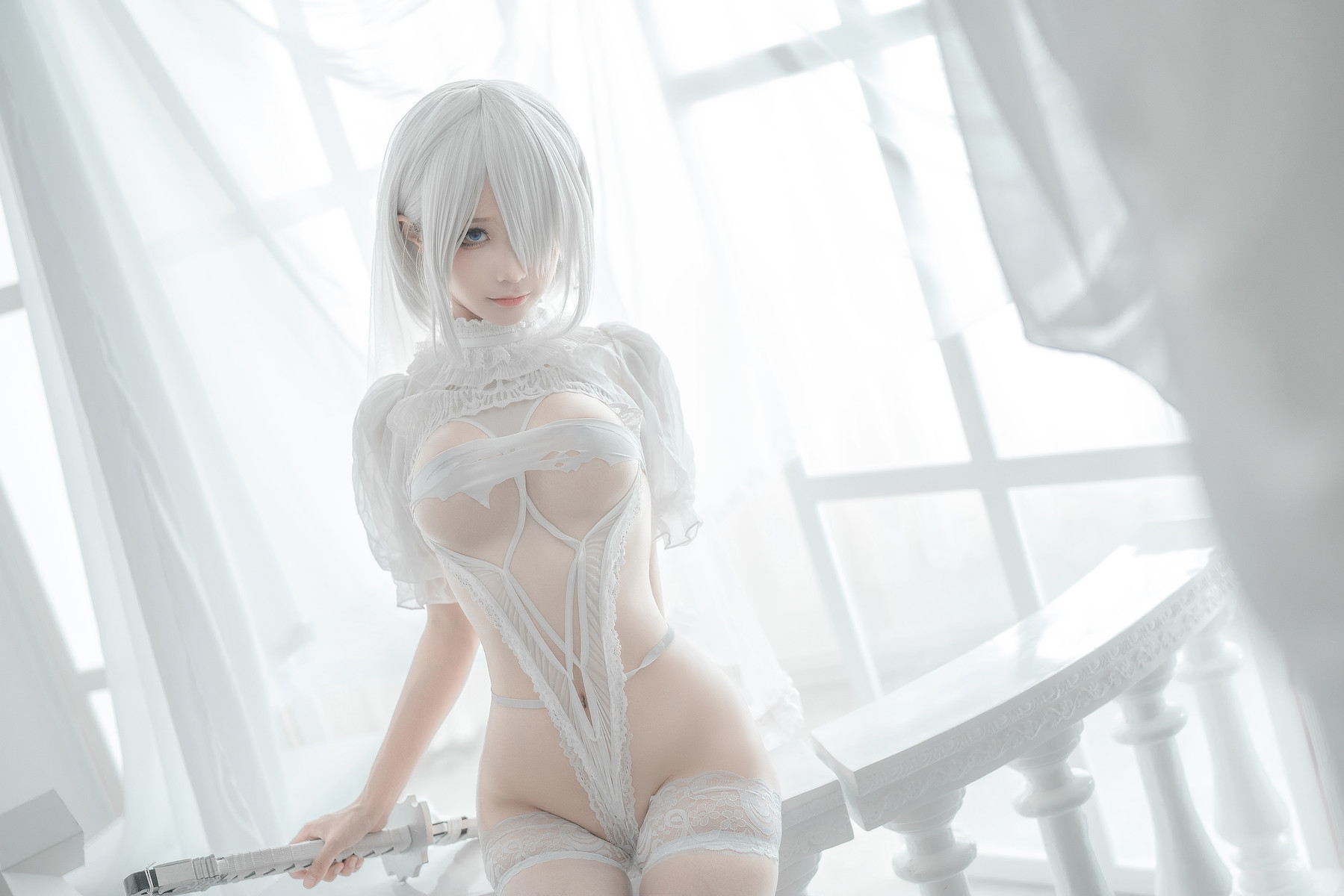 蠢沫沫 Cosplay 2B 白婚纱(29)