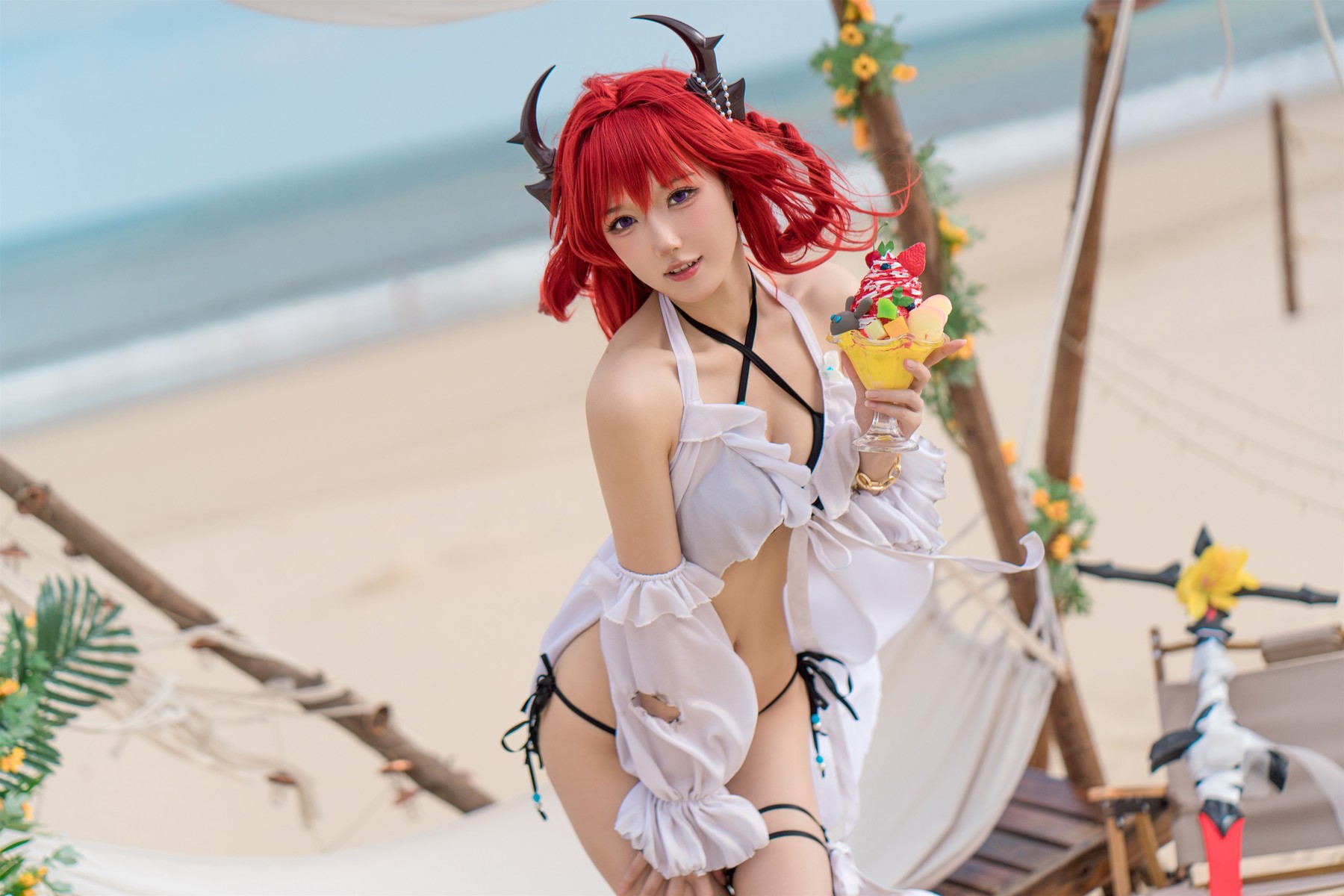 Cosplay 阿包也是兔娘 明日方舟 史尔特尔泳装(11)