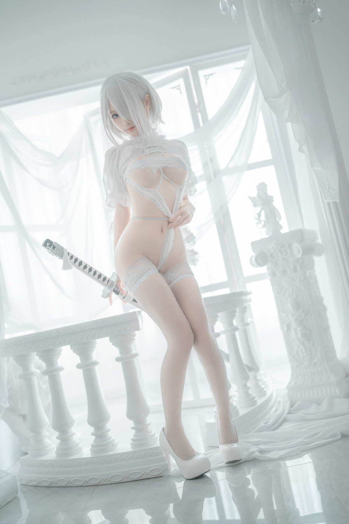 蠢沫沫 Cosplay 2B 白婚纱(60)