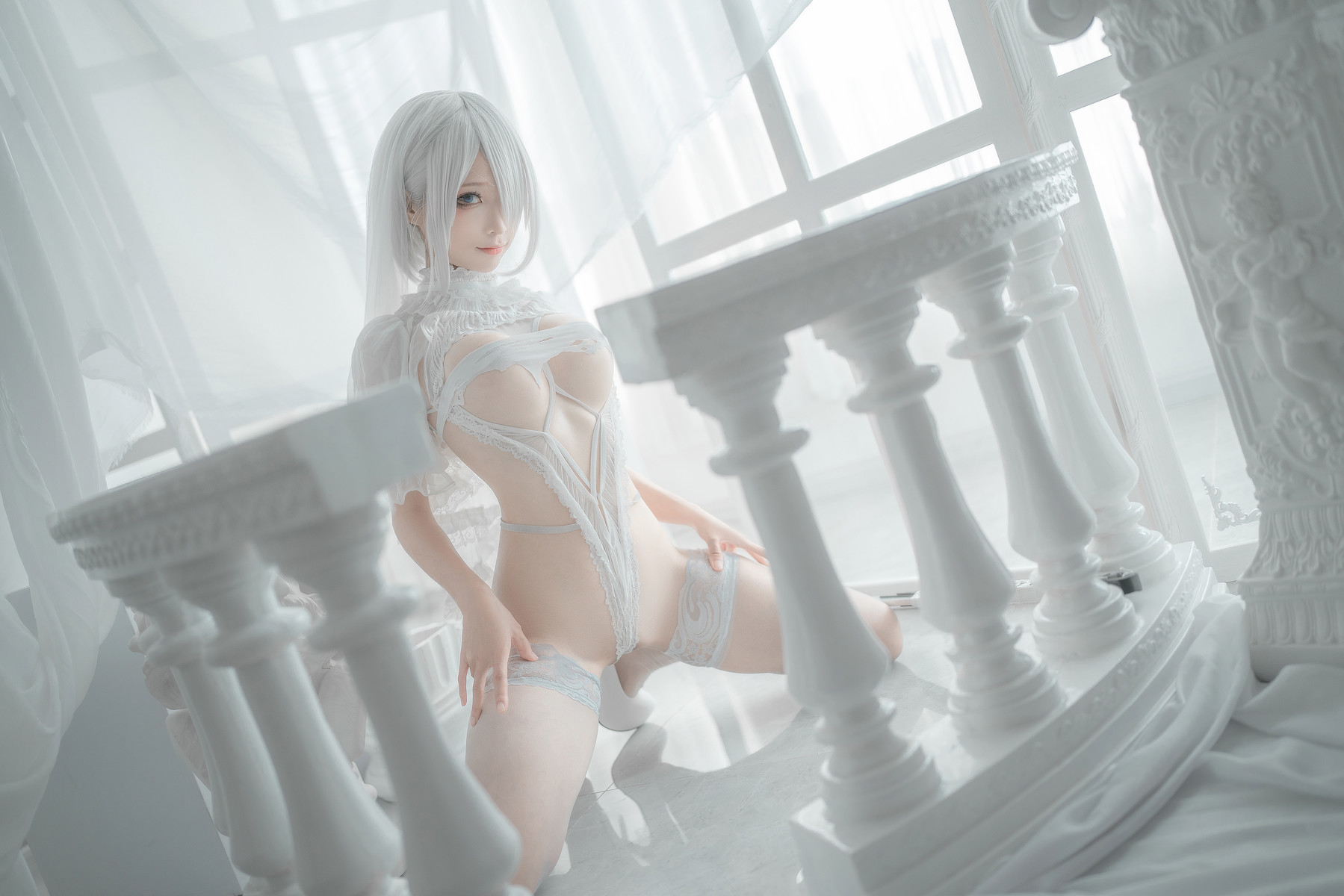 蠢沫沫 Cosplay 2B 白婚纱(45)
