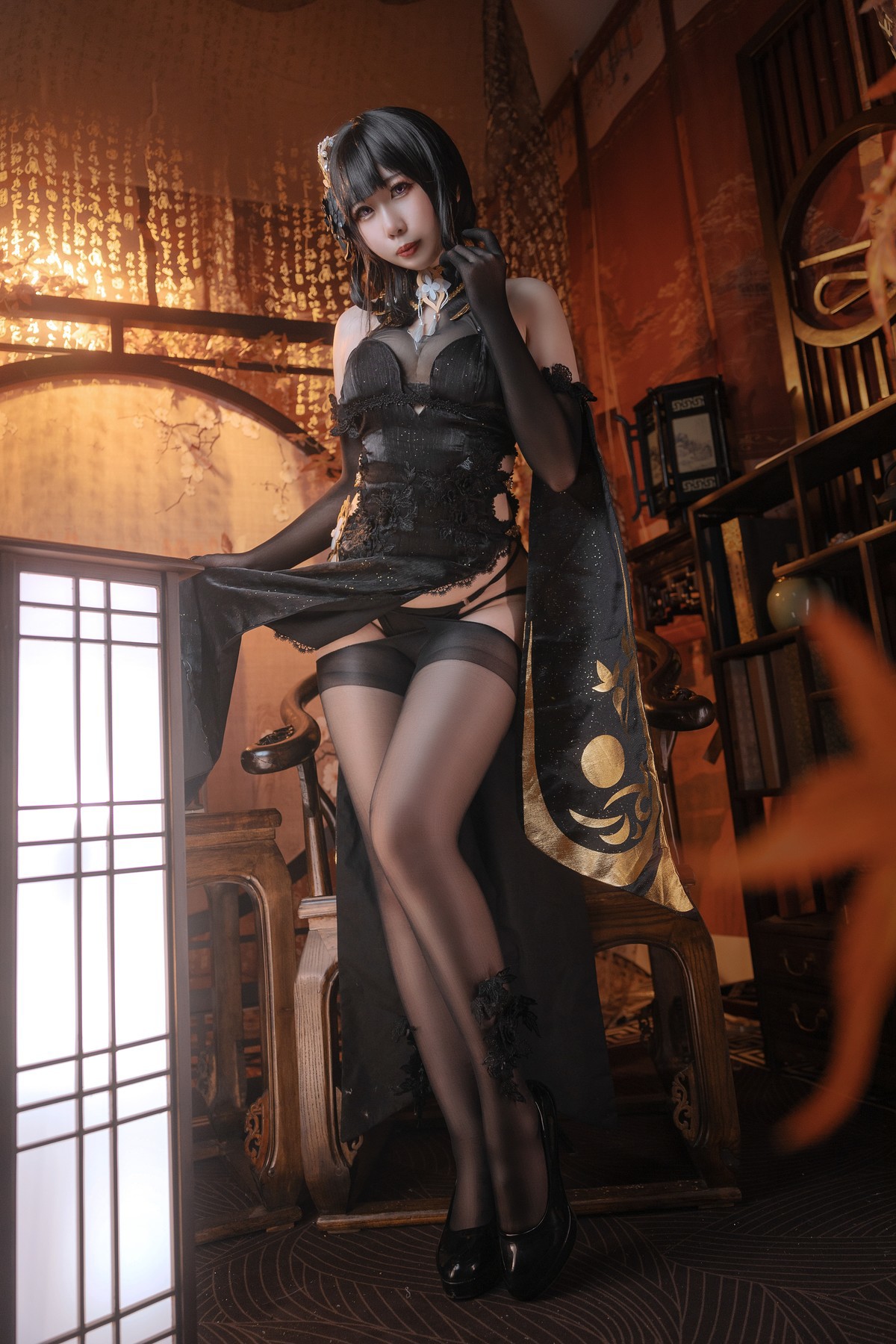九言&#038;喜茶苍苍子 Cosplay 碧蓝航线 镇海白黒双人(19)