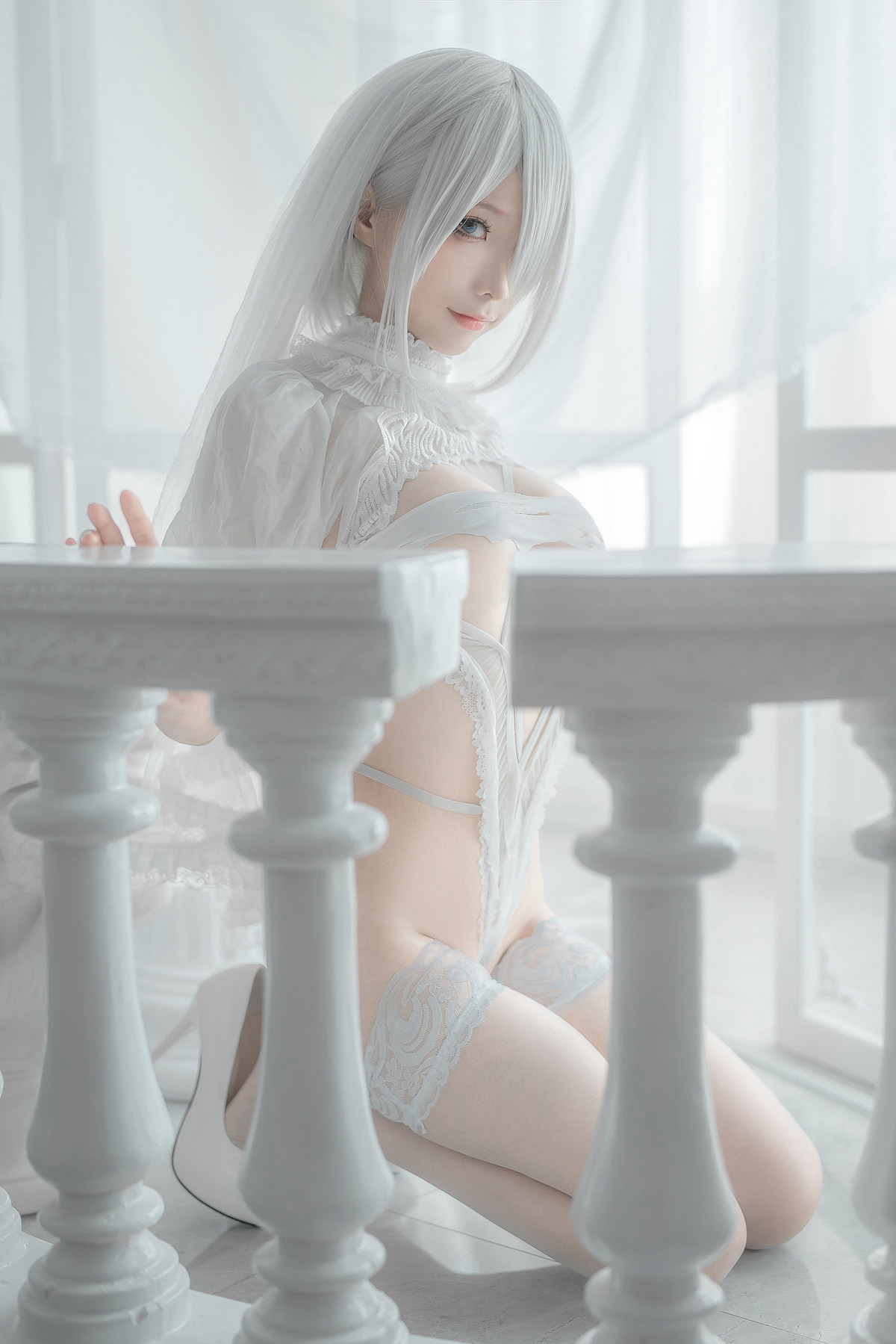 蠢沫沫 Cosplay 2B 白婚纱(36)