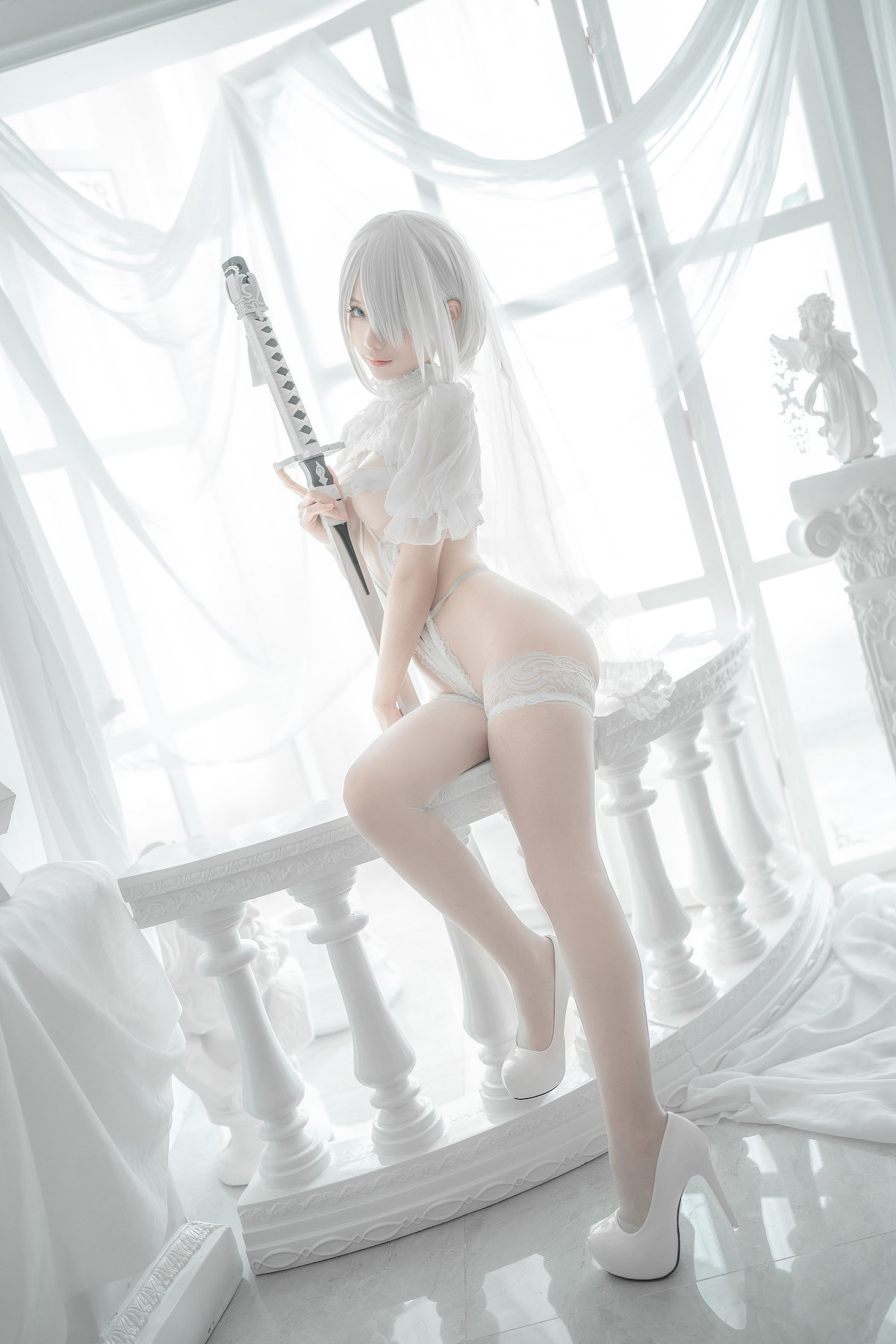 蠢沫沫 Cosplay 2B 白婚纱(26)