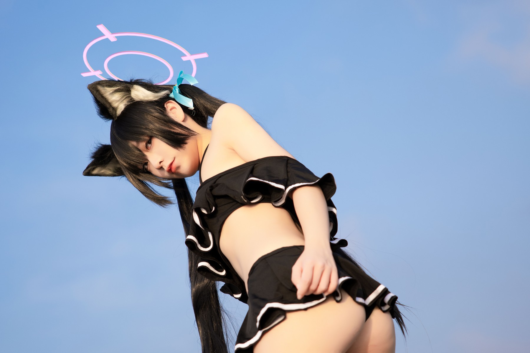 Cosplay G44不会受伤 碧蓝档案 黑見芹香 海边泳装(16)