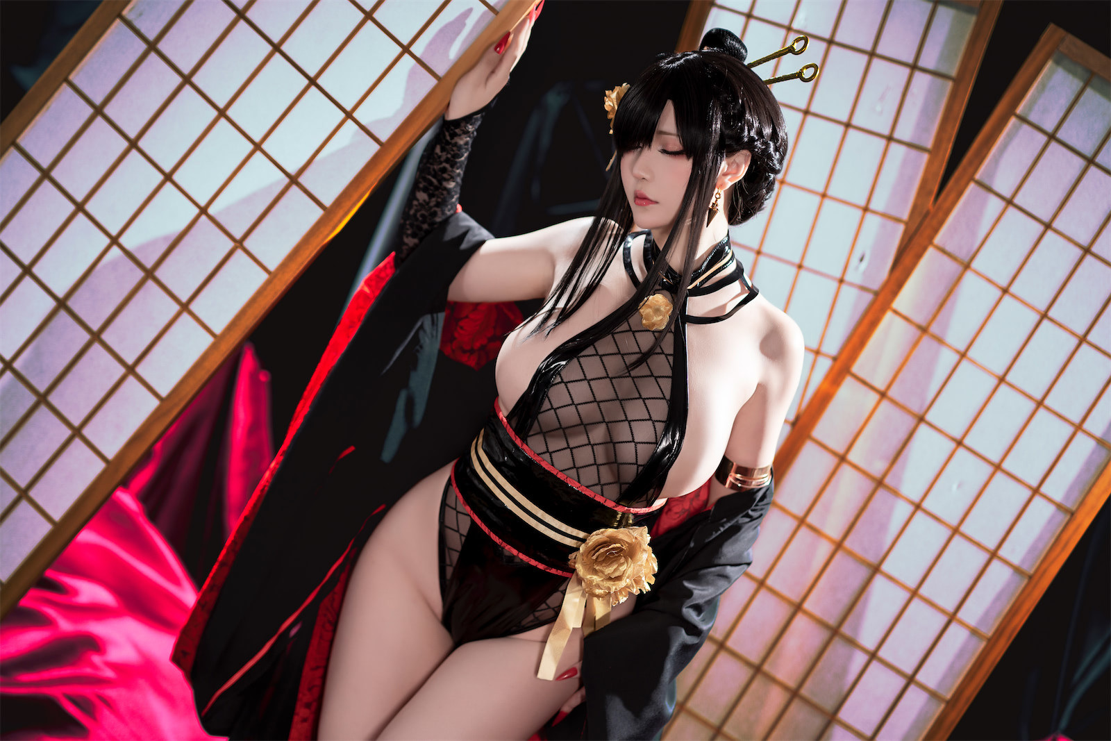 Cosplay 星之迟迟Hoshilily 圣诞节 约尔 同人和风战斗服(45)