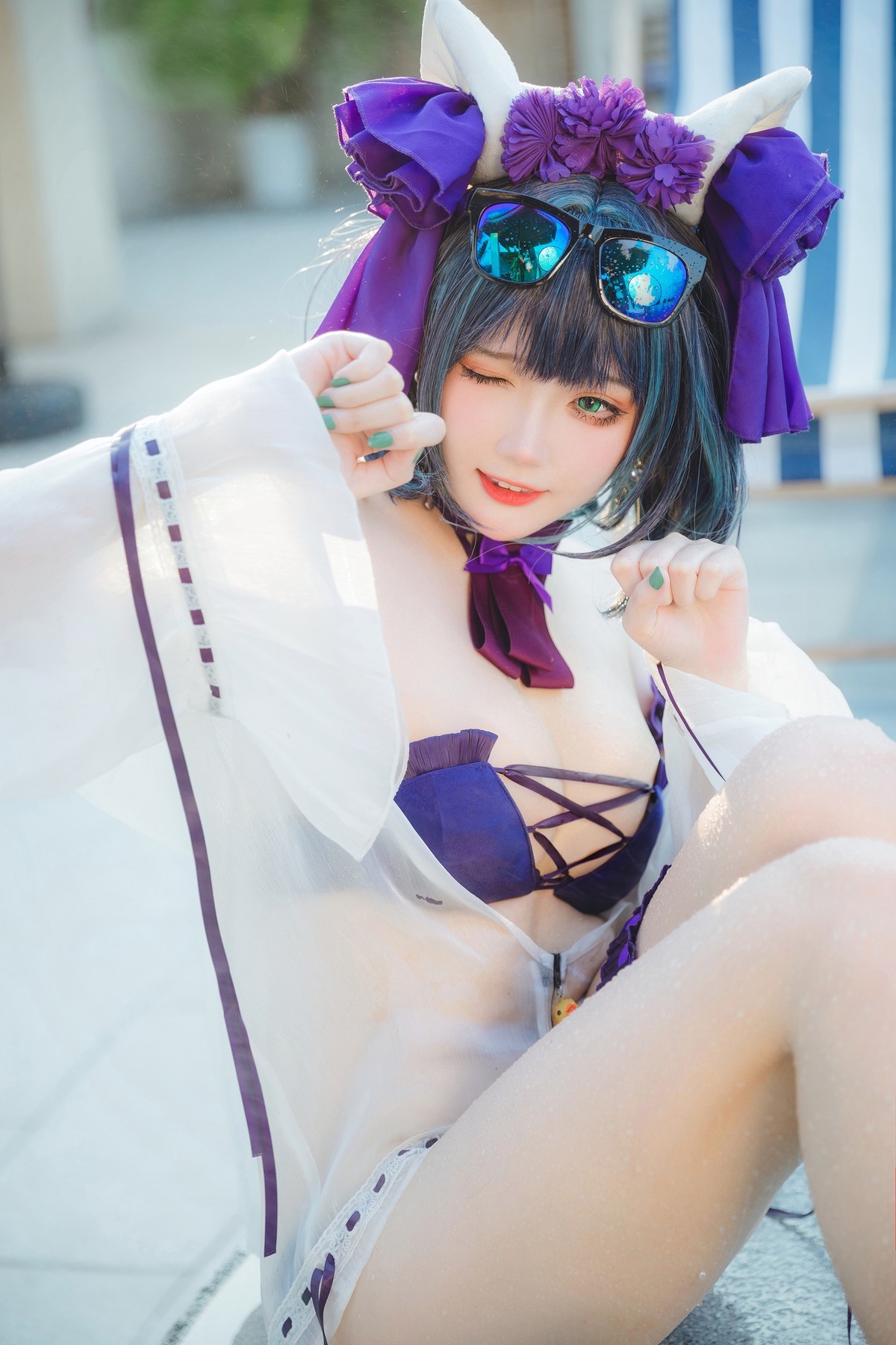 Cosplay 瓜希酱福利 柴郡泳装(1)