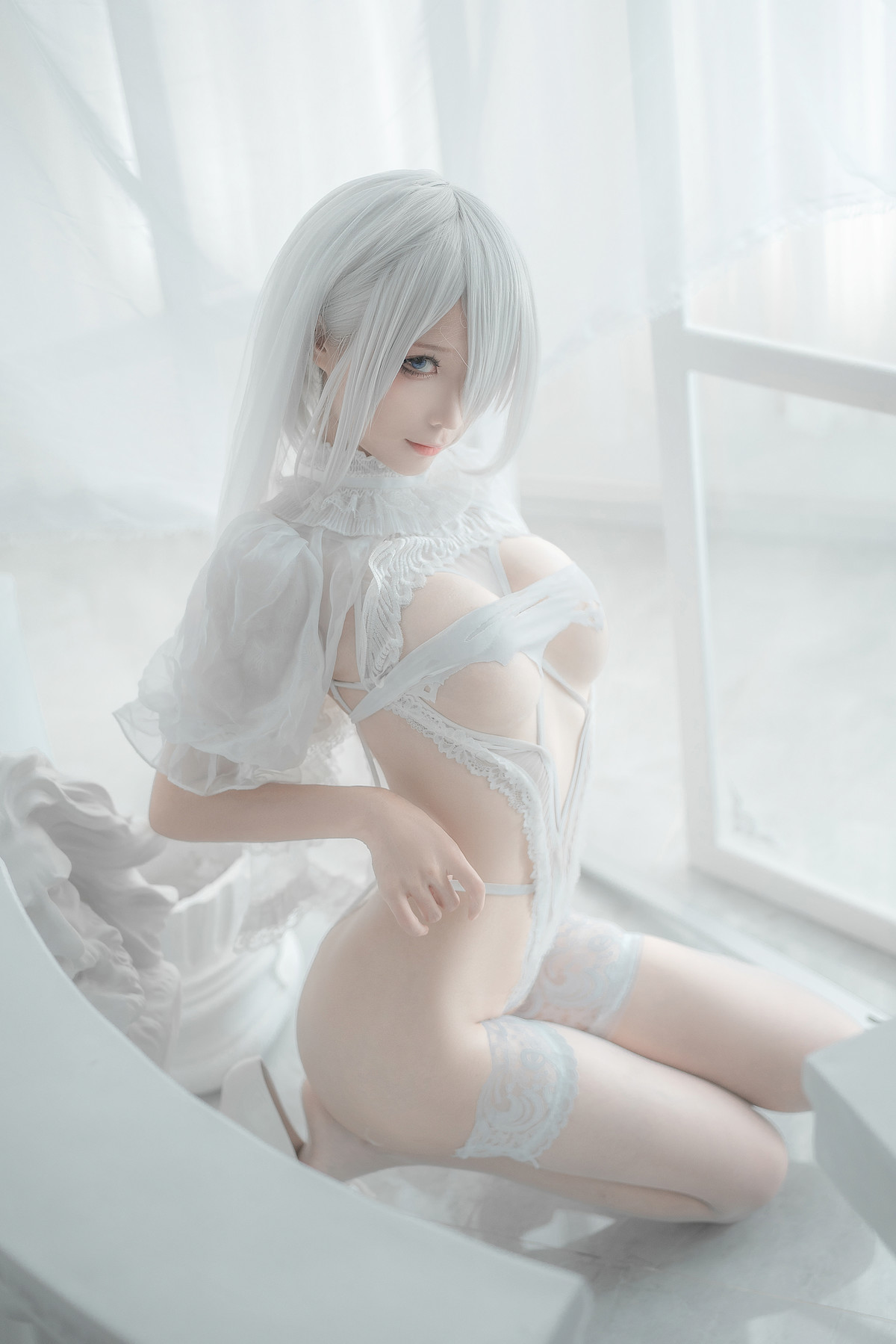 蠢沫沫 Cosplay 2B 白婚纱(44)