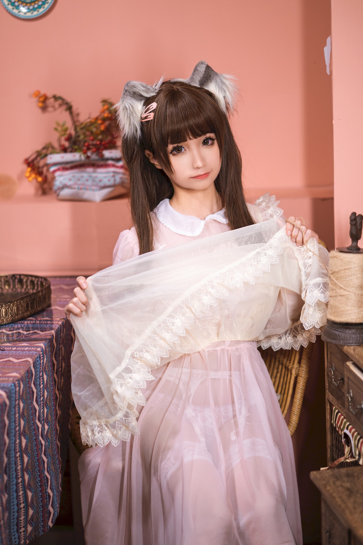 Cosplay 蠢沫沫 Chunmomo 粉透明女仆(23)