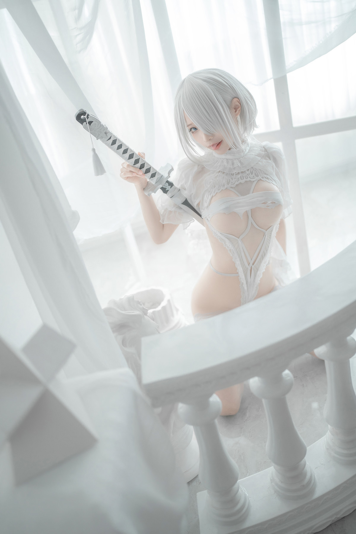 蠢沫沫 Cosplay 2B 白婚纱(18)