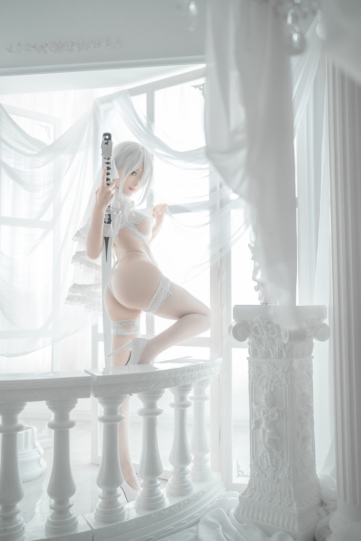 蠢沫沫 Cosplay 2B 白婚纱(14)